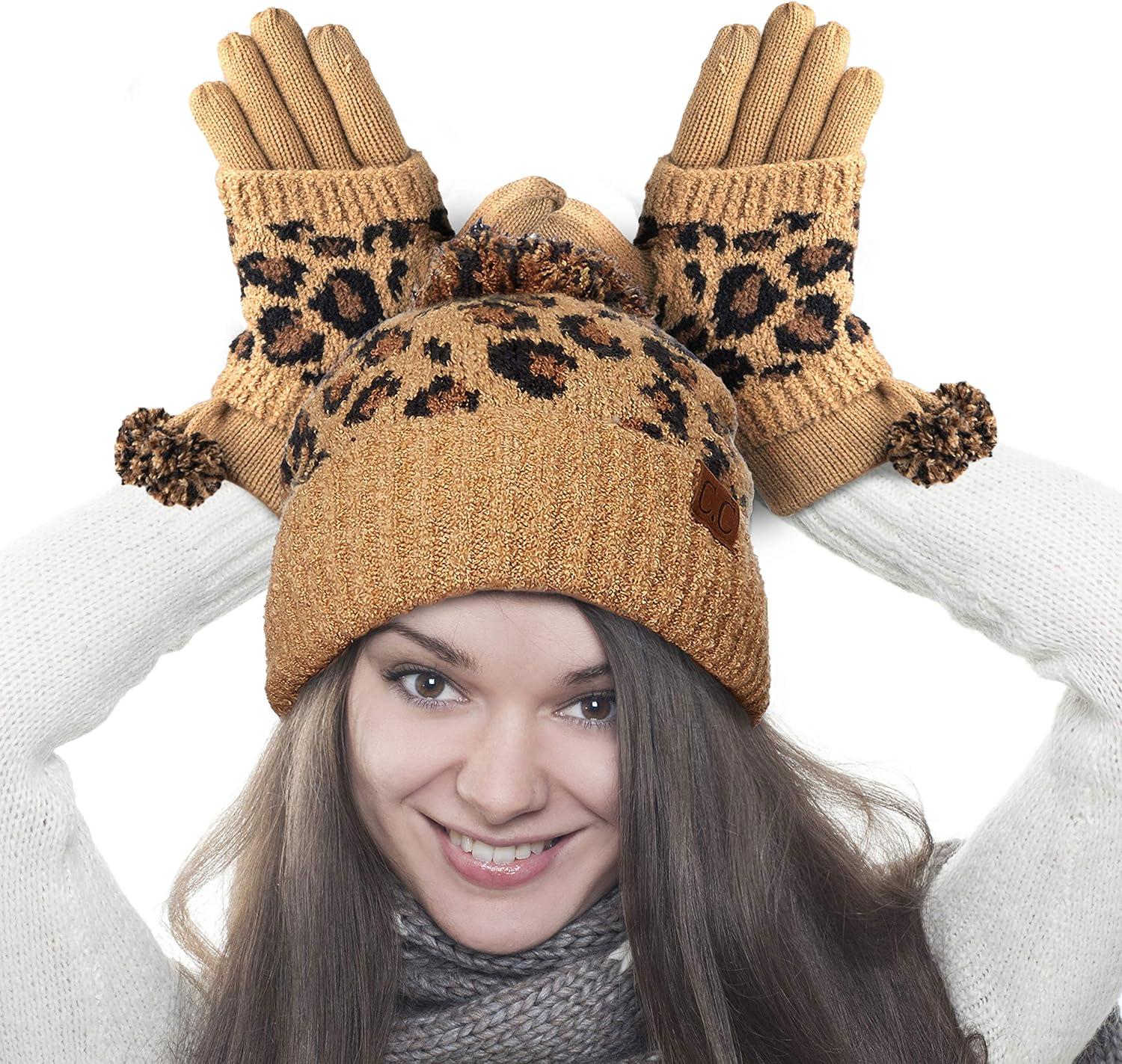 imageCC Exclusives Soft Beanie hat with Leopard Pattern and Fur PomHAT7001SF7001A Gift Setlatte
