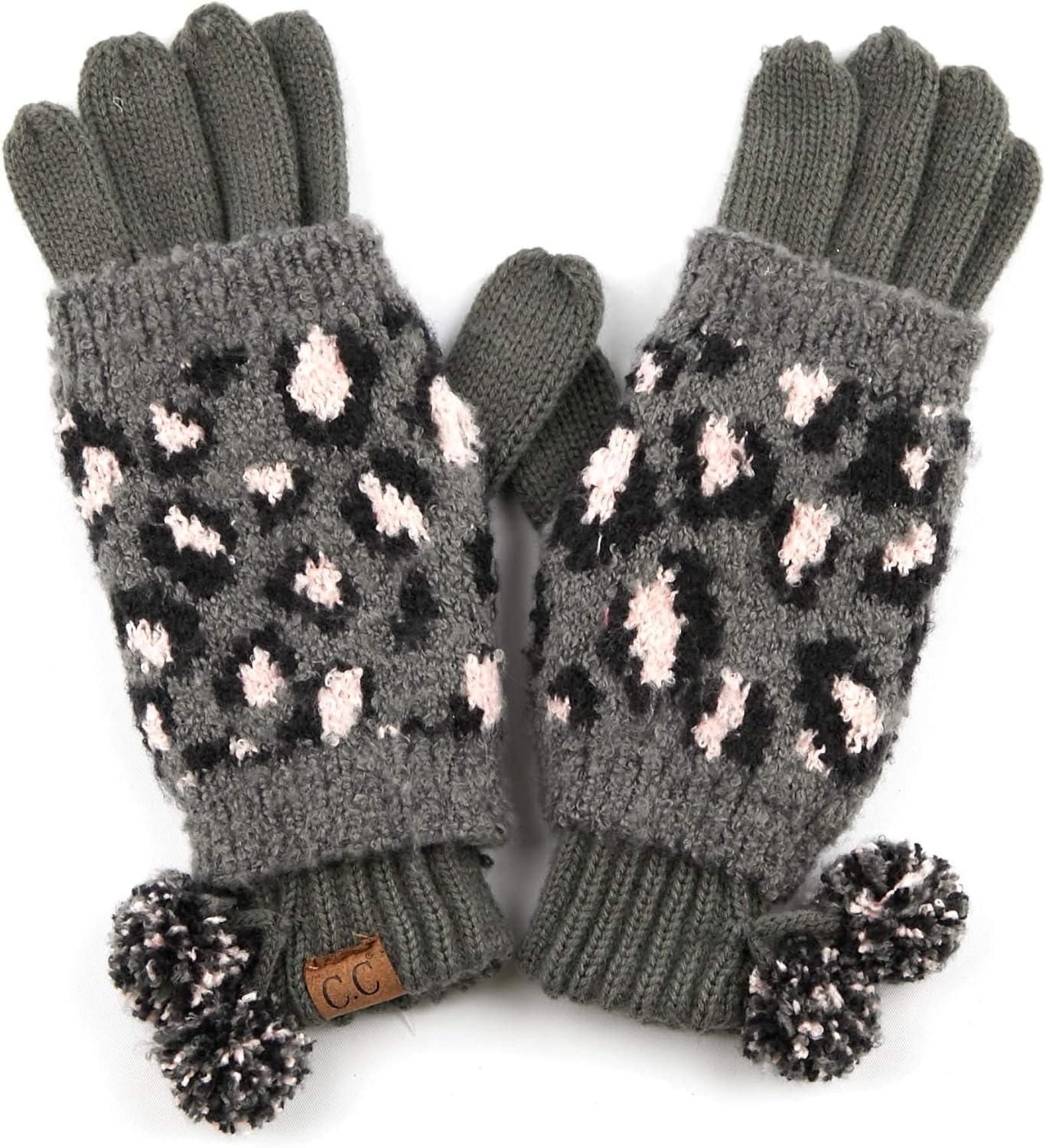 imageCC Exclusives Soft Beanie hat with Leopard Pattern and Fur PomHAT7001SF7001A Gift Setlt Mel Grey