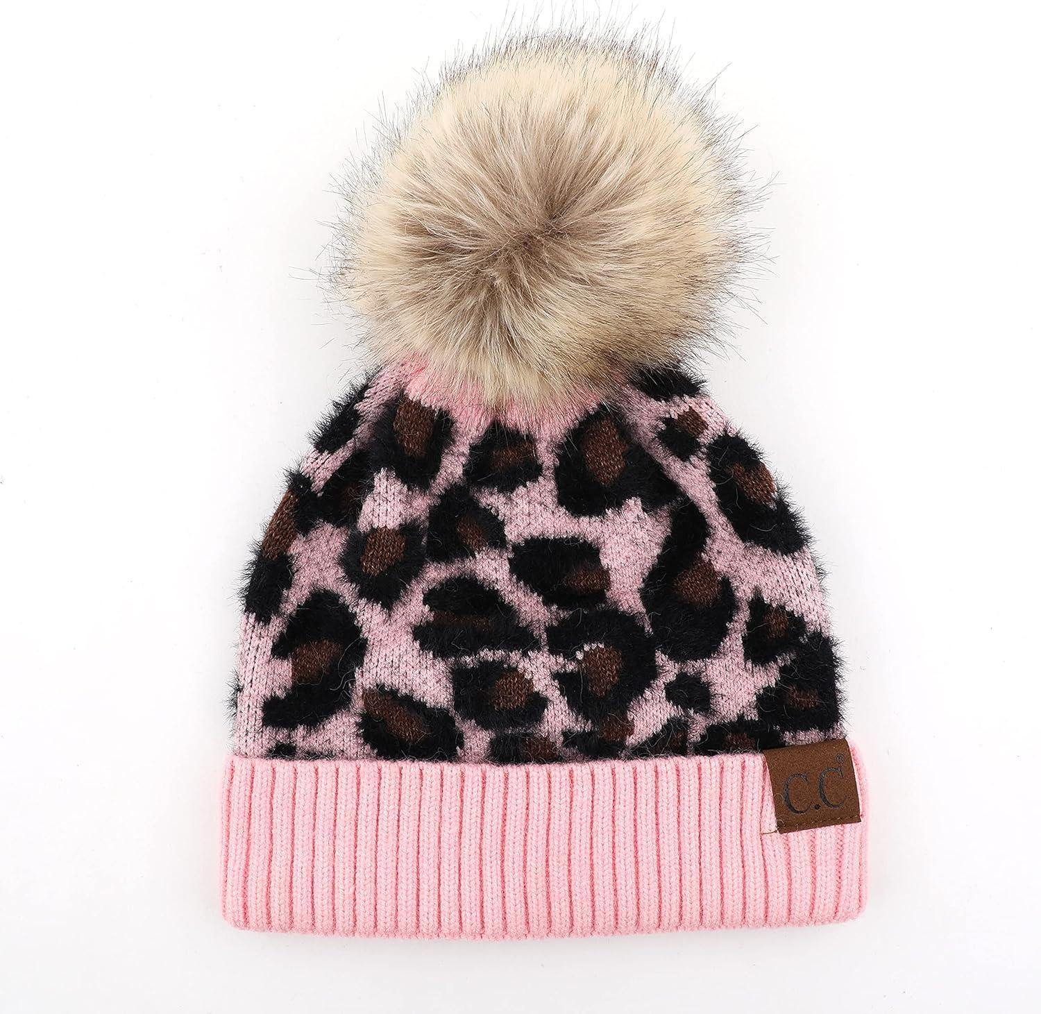 imageCC Exclusives Soft Beanie hat with Leopard Pattern and Fur PomHAT7001SF7001Baby Pinkleo
