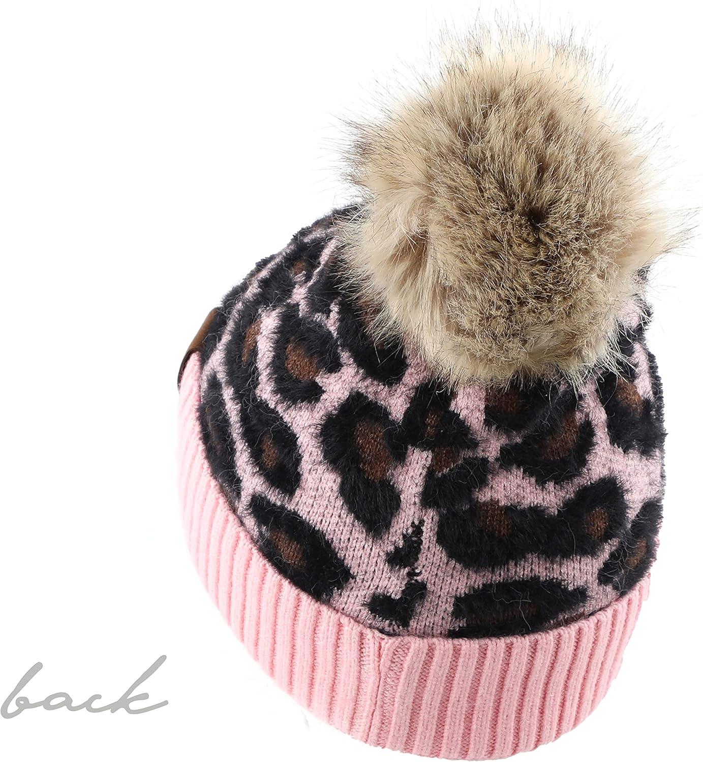 imageCC Exclusives Soft Beanie hat with Leopard Pattern and Fur PomHAT7001SF7001Baby Pinkleo