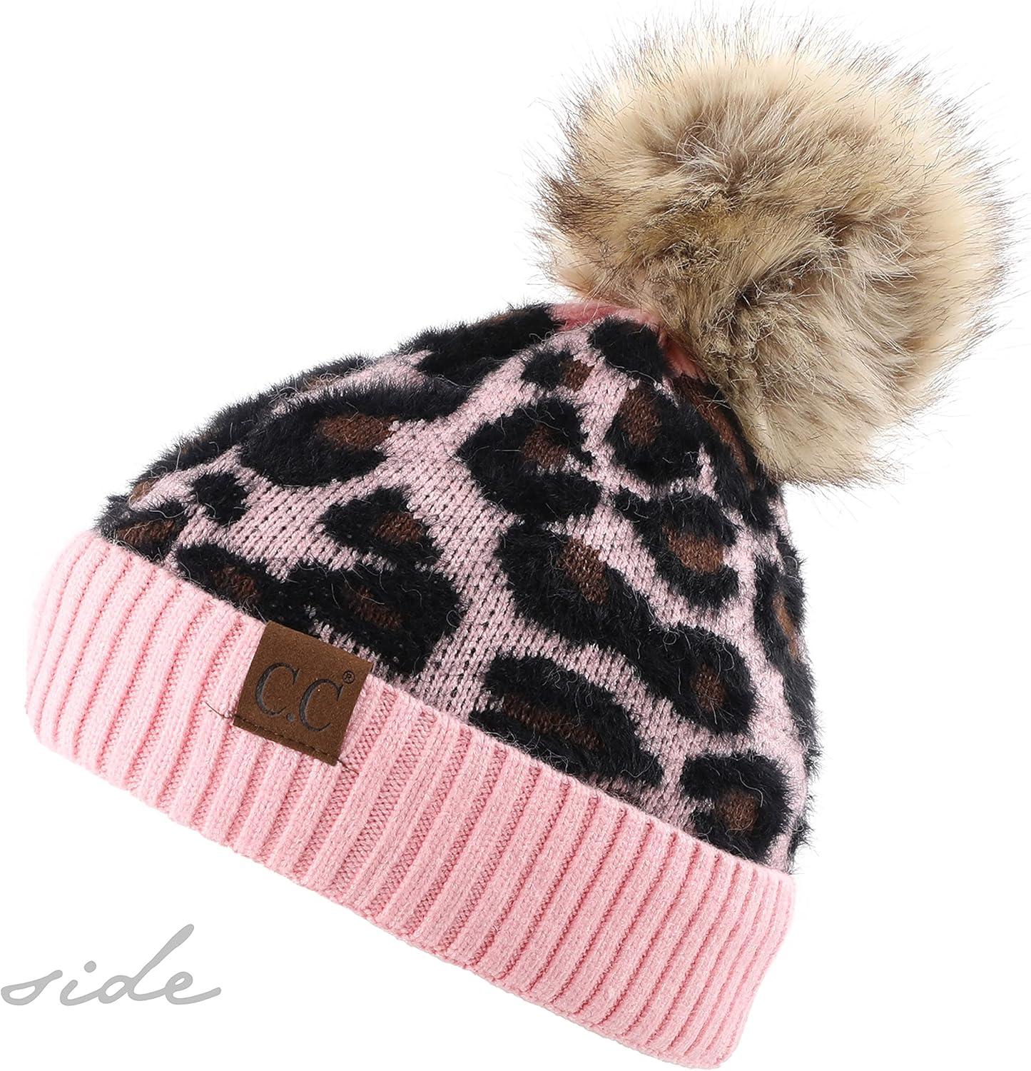 imageCC Exclusives Soft Beanie hat with Leopard Pattern and Fur PomHAT7001SF7001Baby Pinkleo