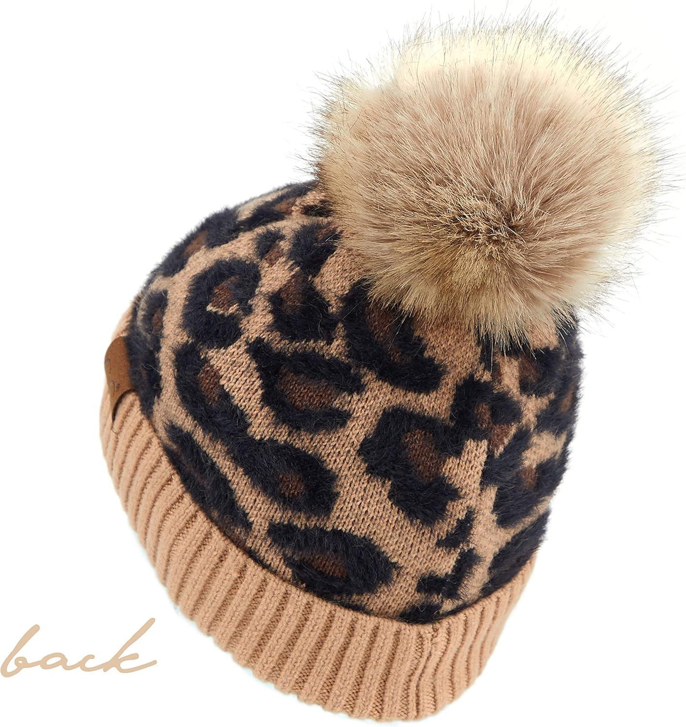 imageCC Exclusives Soft Beanie hat with Leopard Pattern and Fur PomHAT7001SF7001Latteleo