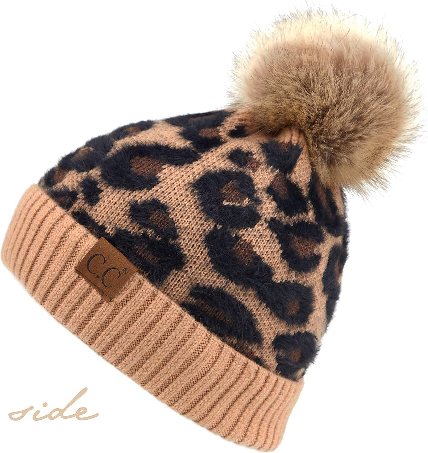imageCC Exclusives Soft Beanie hat with Leopard Pattern and Fur PomHAT7001SF7001Latteleo