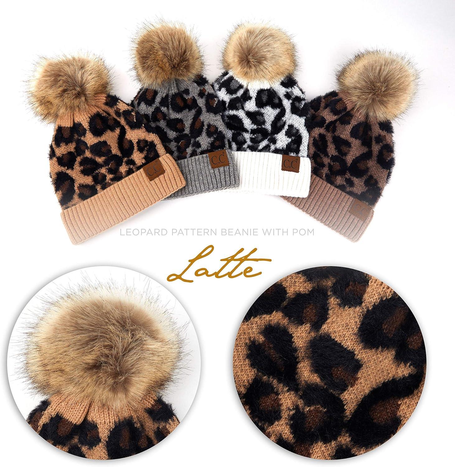imageCC Exclusives Soft Beanie hat with Leopard Pattern and Fur PomHAT7001SF7001Latteleo