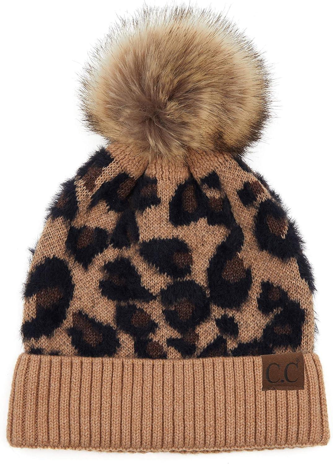 imageCC Exclusives Soft Beanie hat with Leopard Pattern and Fur PomHAT7001SF7001Latteleo