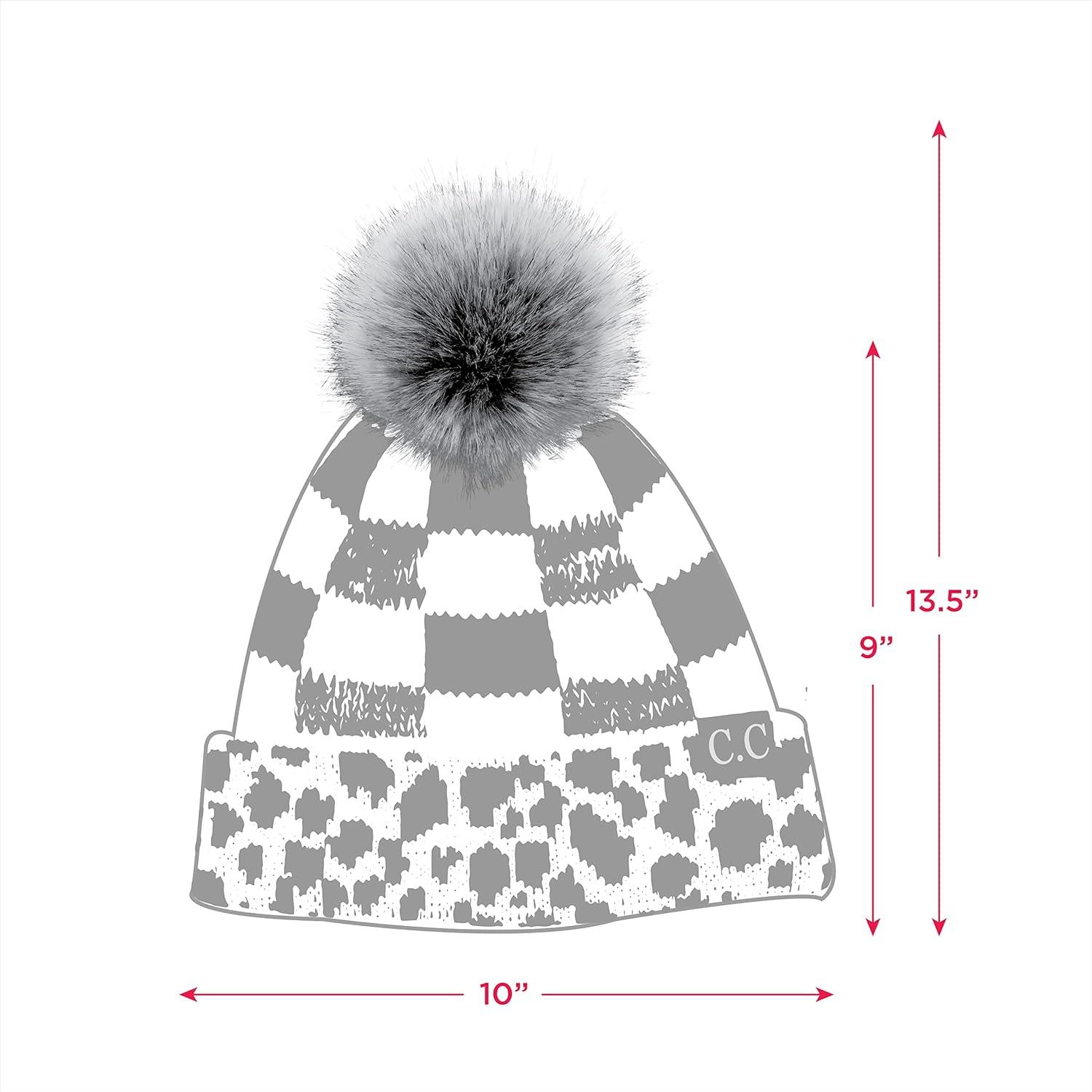 imageCC Exclusives Soft Beanie hat with Leopard Pattern and Fur PomHAT7001SF7001Leopard Black White Plaid