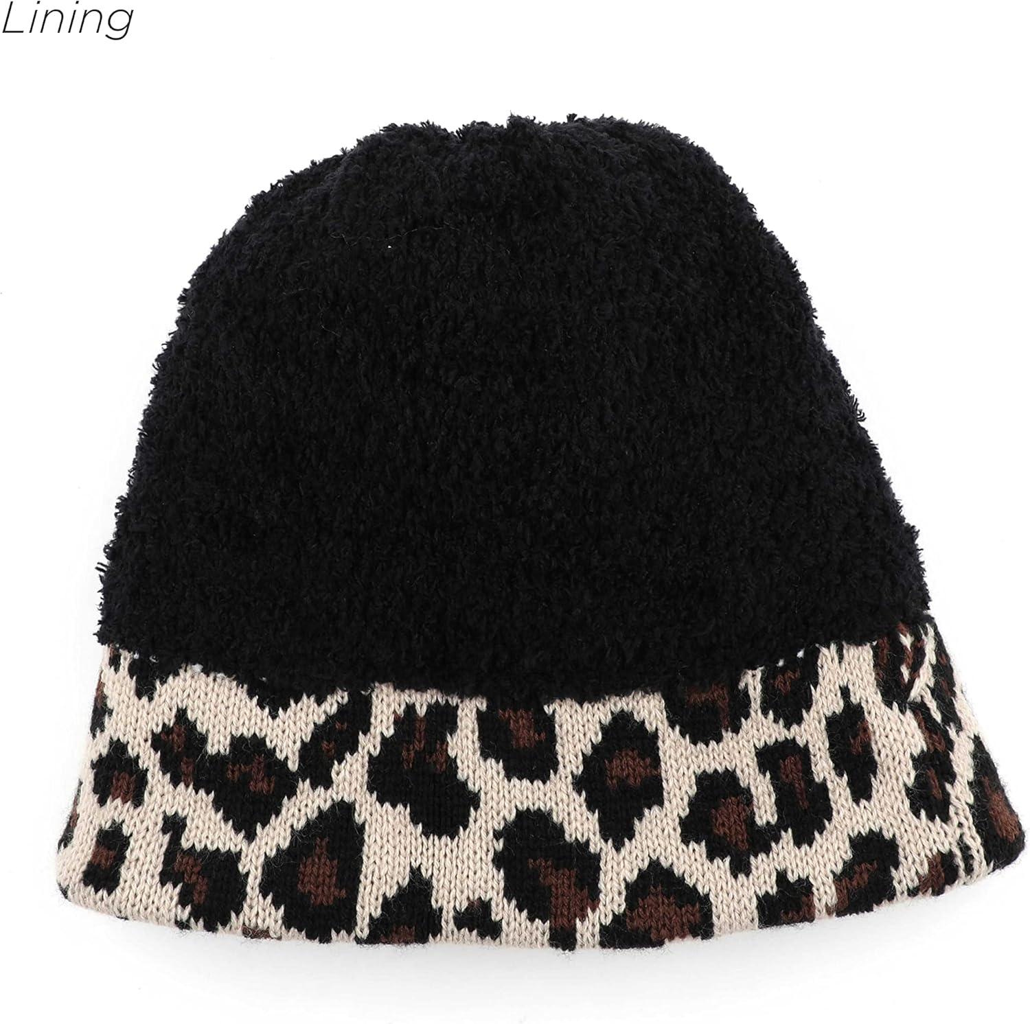 imageCC Exclusives Soft Beanie hat with Leopard Pattern and Fur PomHAT7001SF7001Leopard Black White Plaid