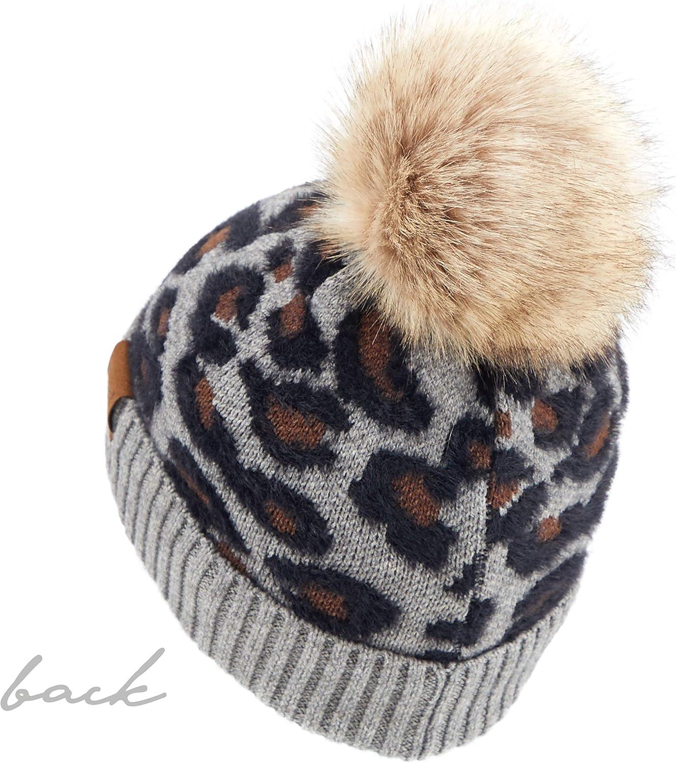 imageCC Exclusives Soft Beanie hat with Leopard Pattern and Fur PomHAT7001SF7001Lt Mel Greyleo