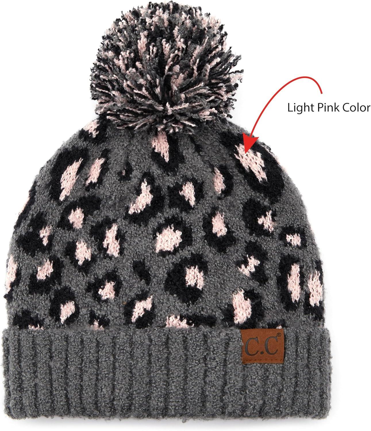 imageCC Exclusives Soft Beanie hat with Leopard Pattern and Fur PomHAT7001SF7001Ltmelgreyleopard Pom