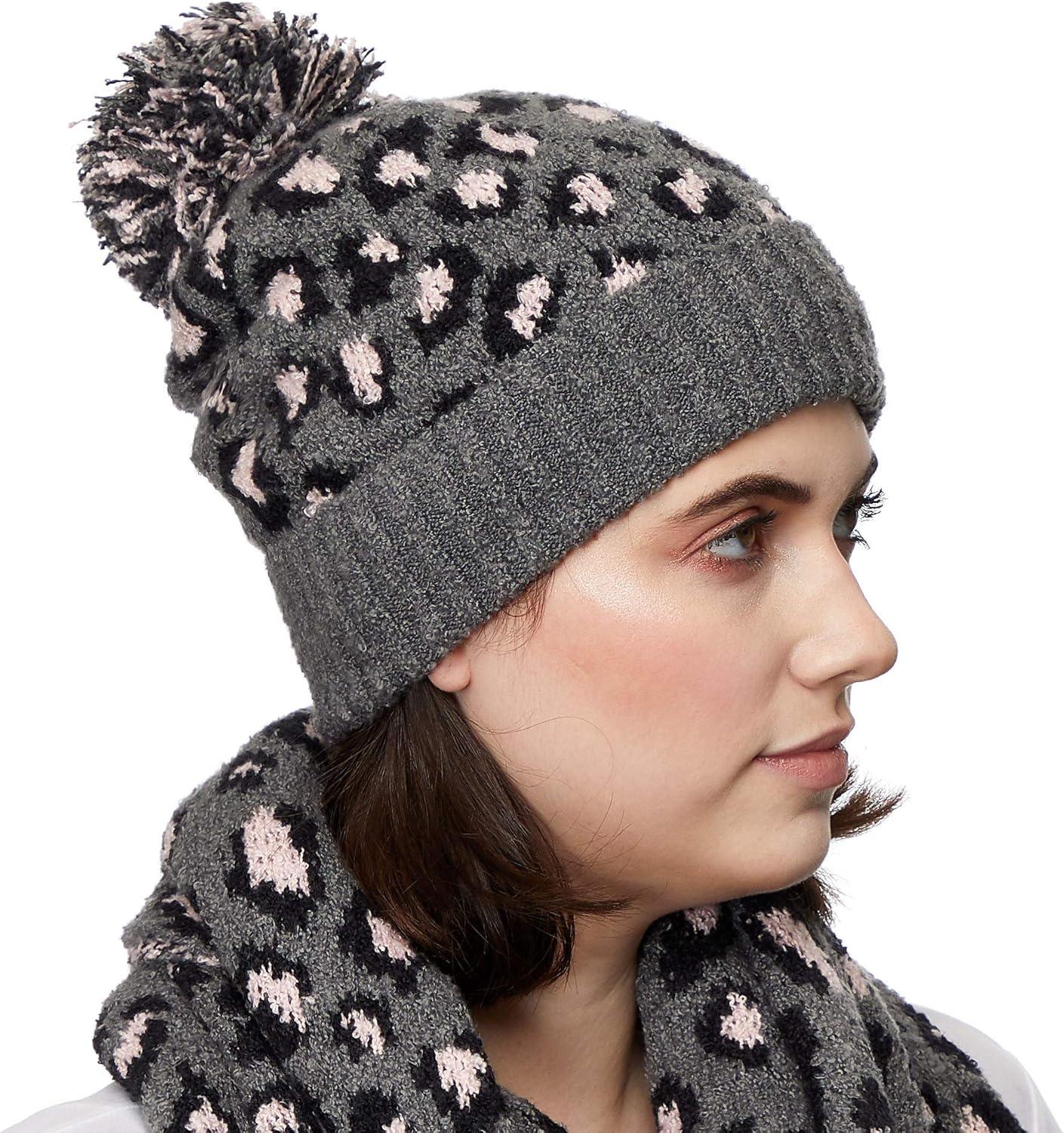 imageCC Exclusives Soft Beanie hat with Leopard Pattern and Fur PomHAT7001SF7001Ltmelgreyleopard Pom