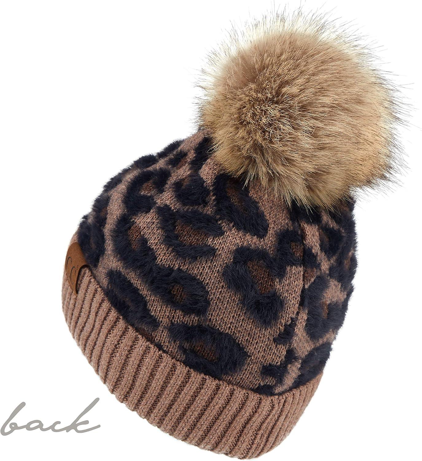 imageCC Exclusives Soft Beanie hat with Leopard Pattern and Fur PomHAT7001SF7001Mocha