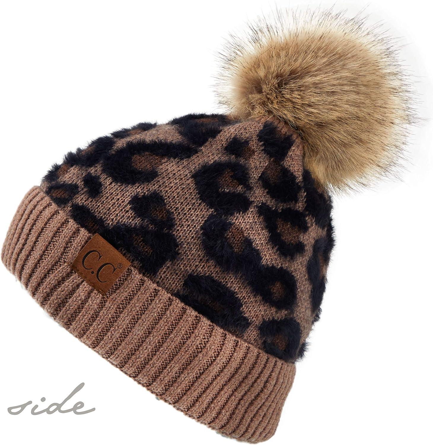 imageCC Exclusives Soft Beanie hat with Leopard Pattern and Fur PomHAT7001SF7001Mocha