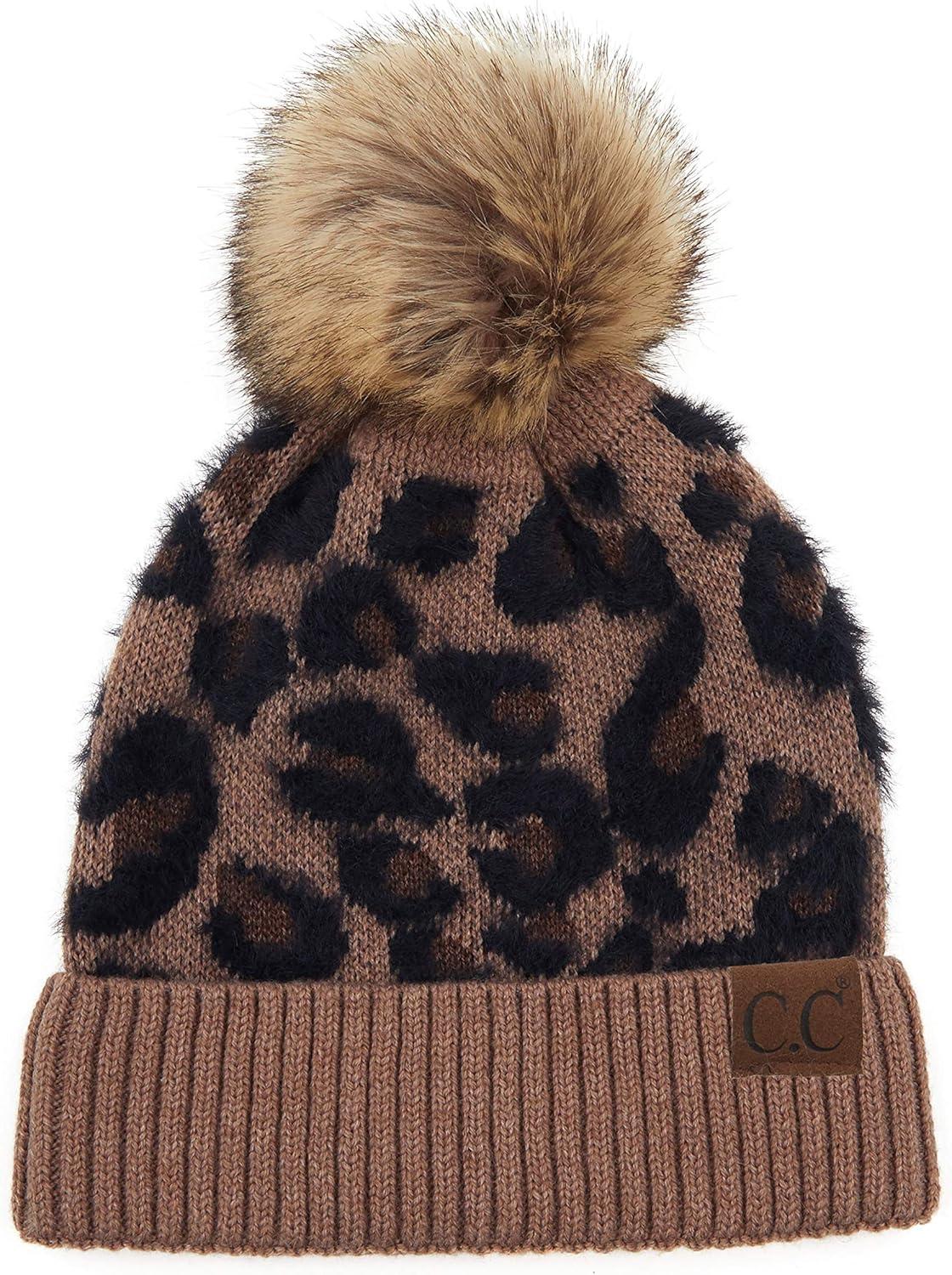 imageCC Exclusives Soft Beanie hat with Leopard Pattern and Fur PomHAT7001SF7001Mocha