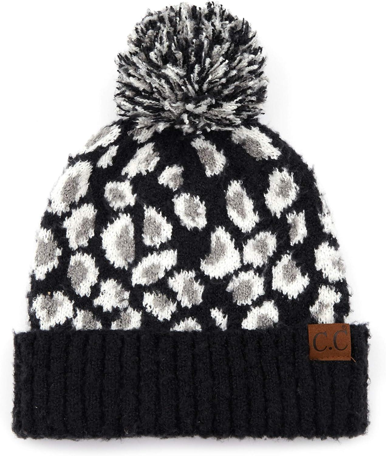 imageCC Exclusives Soft Beanie hat with Leopard Pattern and Fur PomHAT7001SF7001Ultla Soft  Black