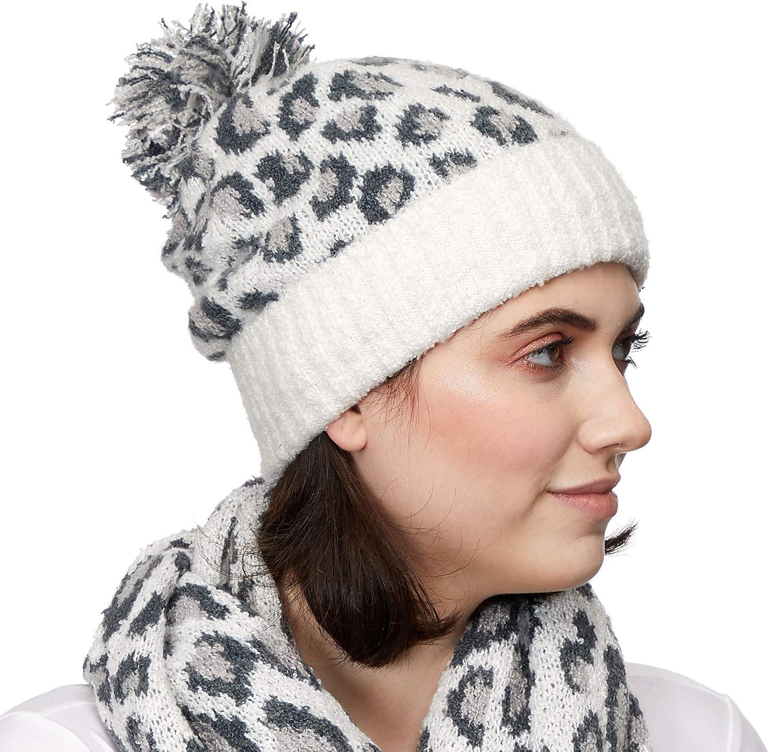 imageCC Exclusives Soft Beanie hat with Leopard Pattern and Fur PomHAT7001SF7001Ultla Soft  Ivory