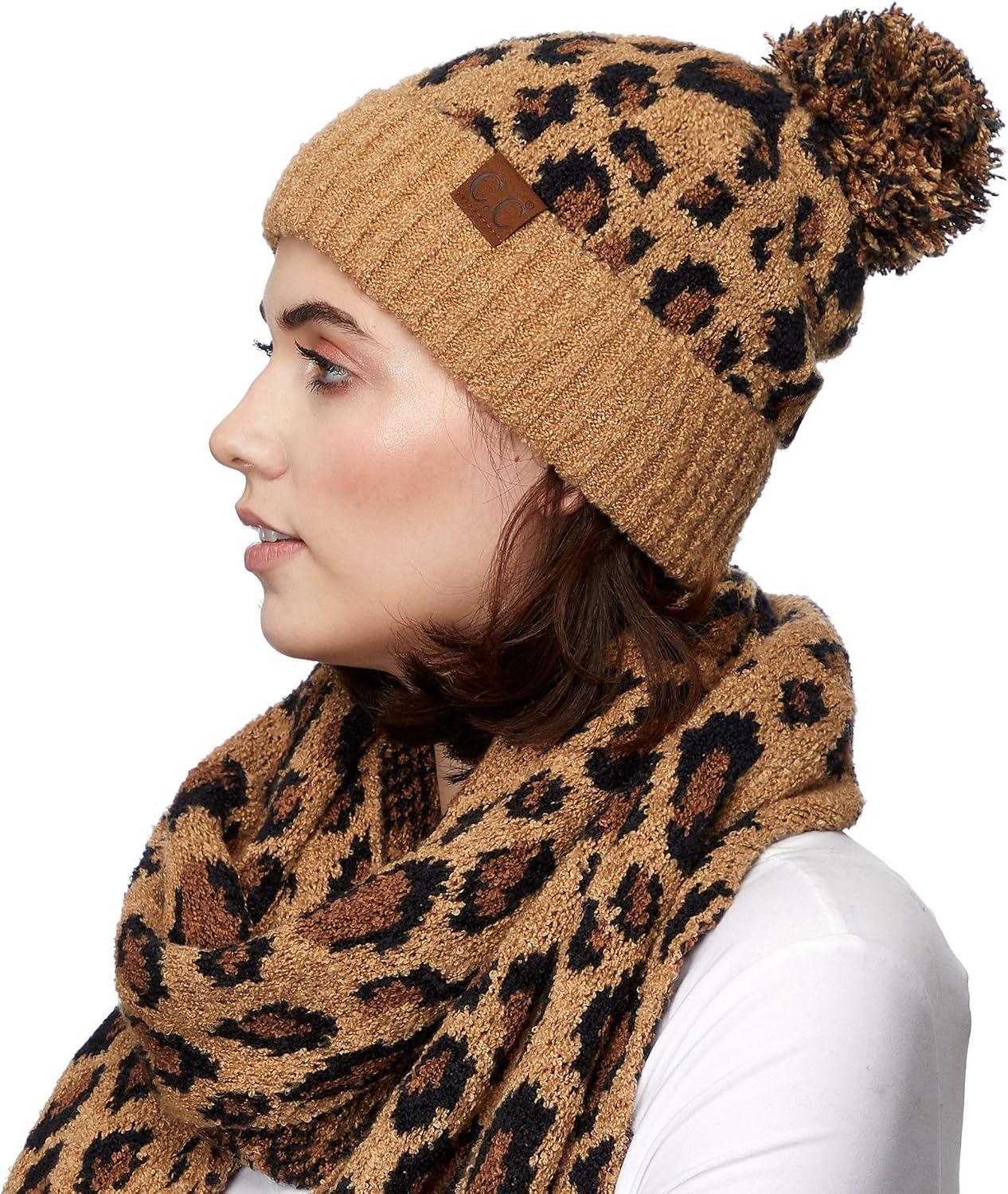 imageCC Exclusives Soft Beanie hat with Leopard Pattern and Fur PomHAT7001SF7001Ultla Soft  Latte