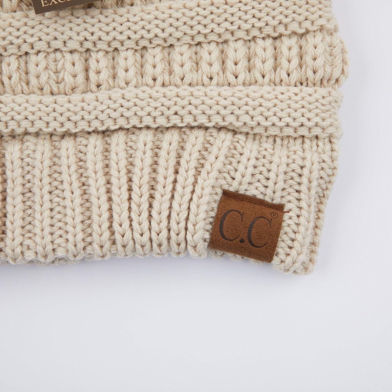 imageCC Exclusives Soft Stretch Cable Knit Messy Bun Ponytail Beanie Winter Hat for Women MB20A Beige1