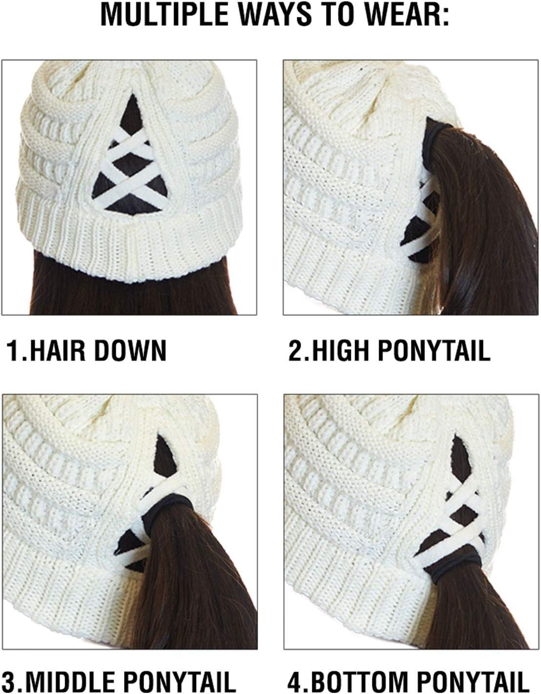 imageCC Exclusives Soft Stretch Cable Knit Messy Bun Ponytail Beanie Winter Hat for Women MB20A0 Crisscross Red