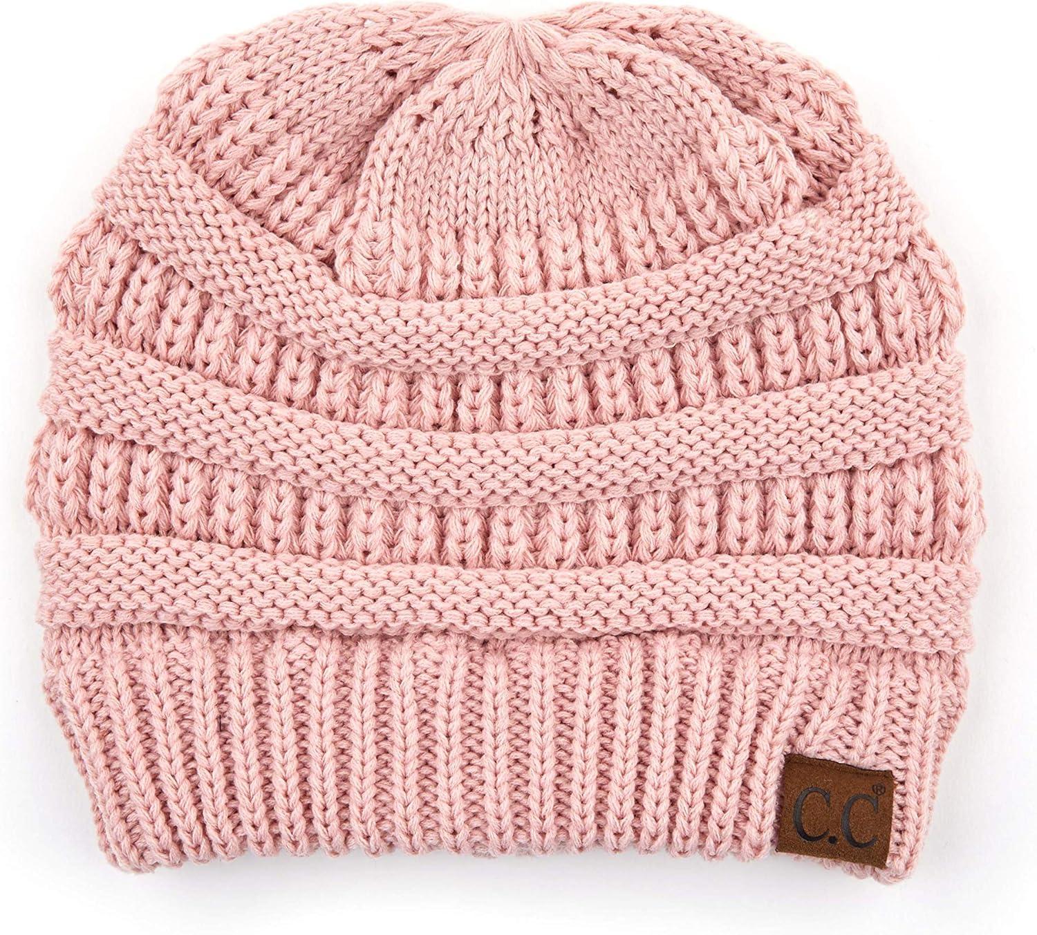 imageCC Exclusives Soft Stretch Cable Knit Messy Bun Ponytail Beanie Winter Hat for Women MB20A0 Crisscross Rose