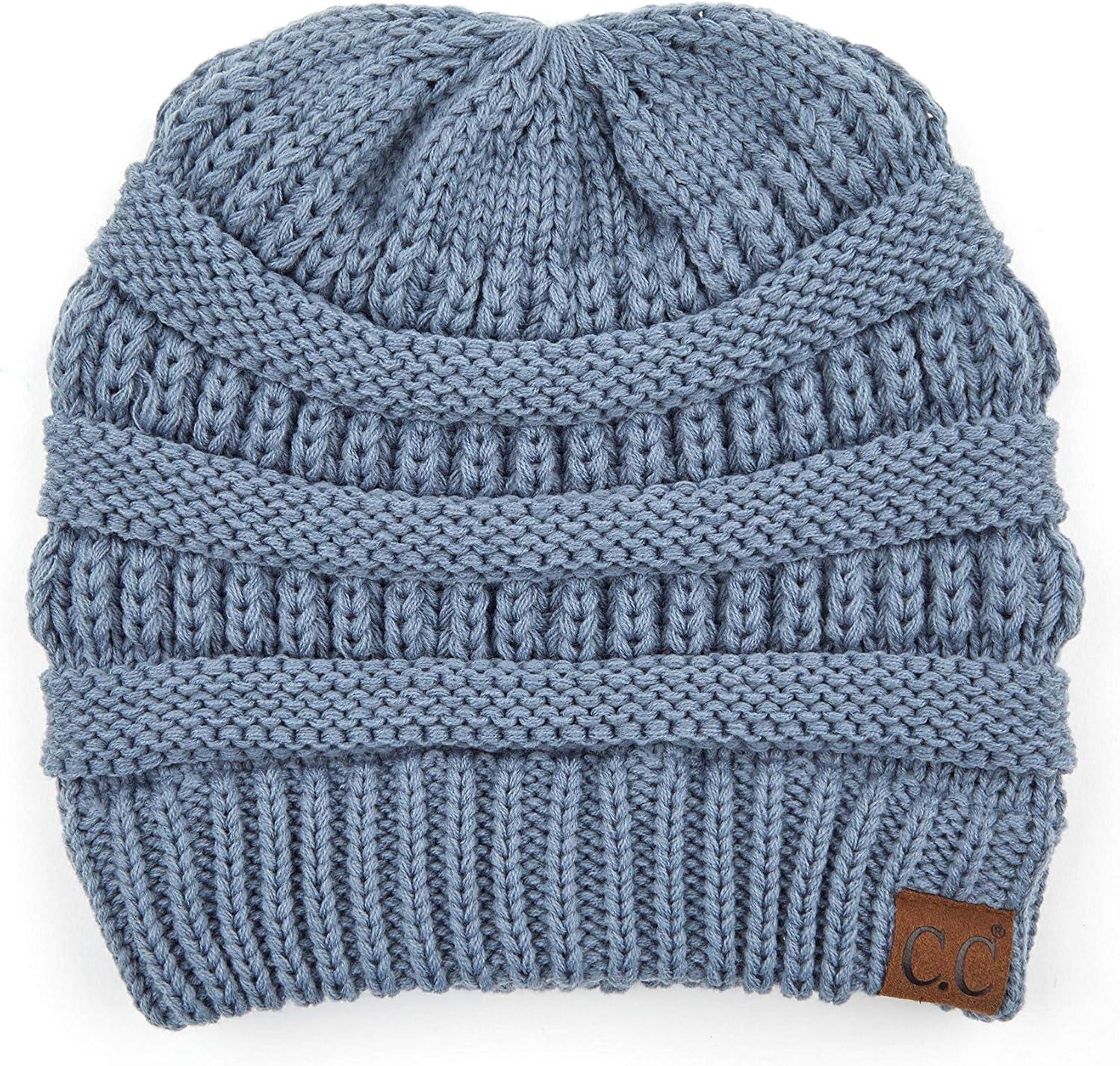 imageCC Exclusives Soft Stretch Cable Knit Messy Bun Ponytail Beanie Winter Hat for Women MB20A0 Crisscross Steel Blue
