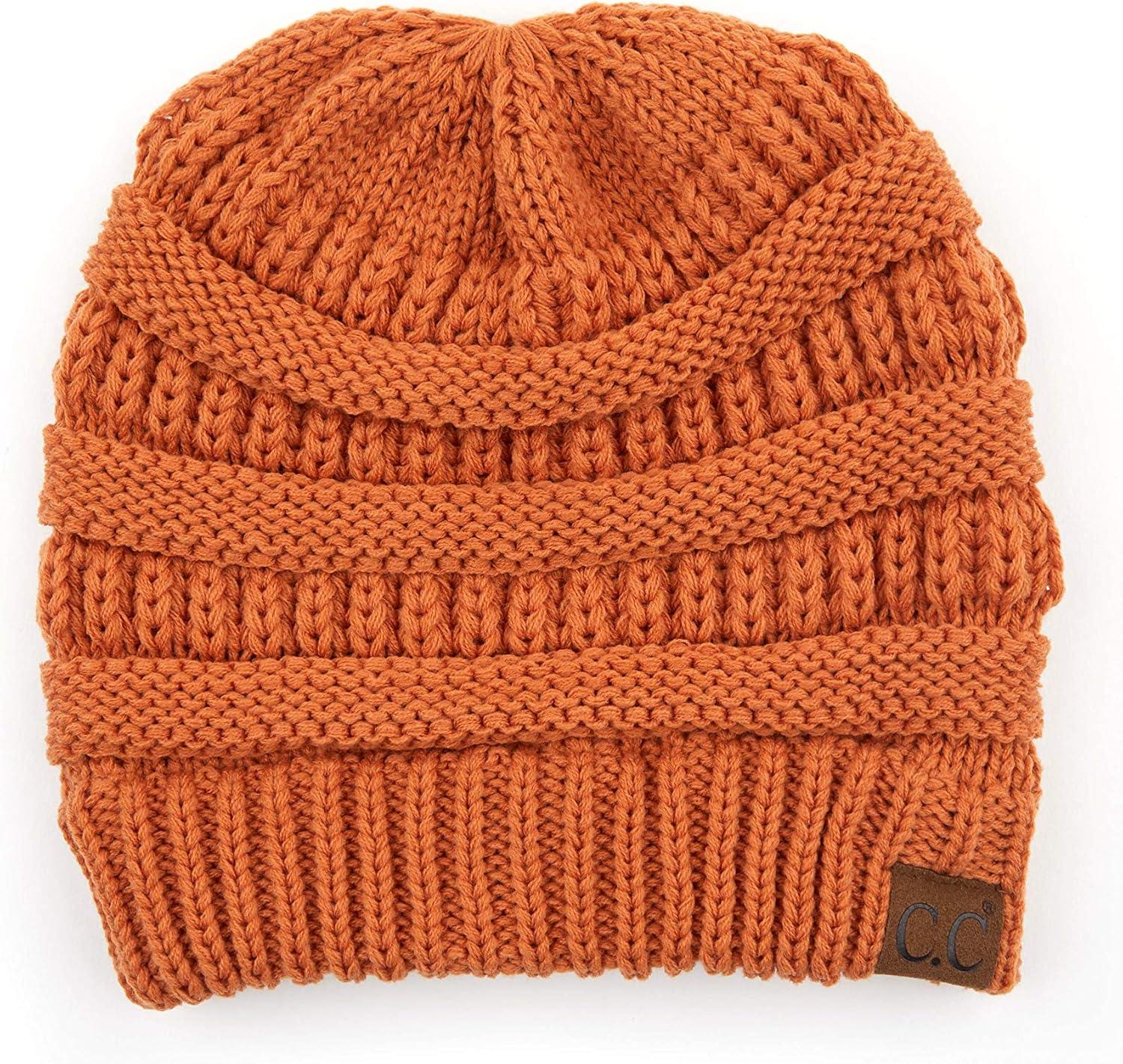 imageCC Exclusives Soft Stretch Cable Knit Messy Bun Ponytail Beanie Winter Hat for Women MB20A0 Crisscross Toffee