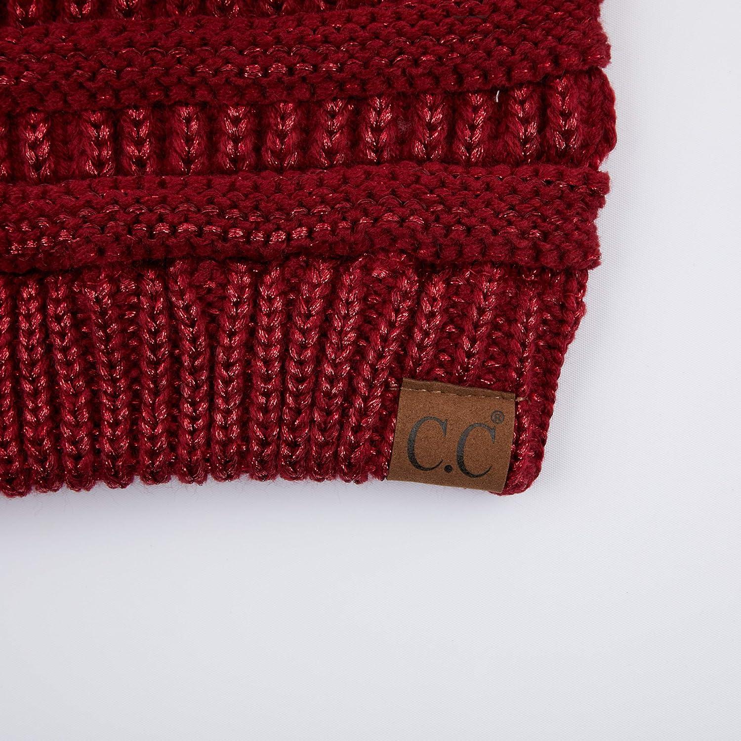 imageCC Exclusives Soft Stretch Cable Knit Messy Bun Ponytail Beanie Winter Hat for Women MB20ABurgundy Met