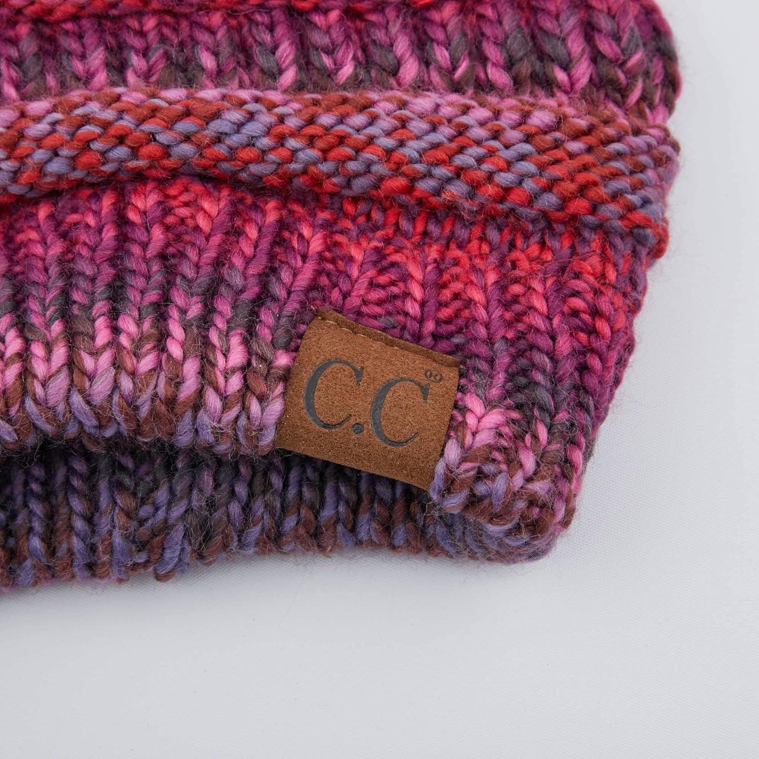 imageCC Exclusives Soft Stretch Cable Knit Messy Bun Ponytail Beanie Winter Hat for Women MB20ABurgundy Mix