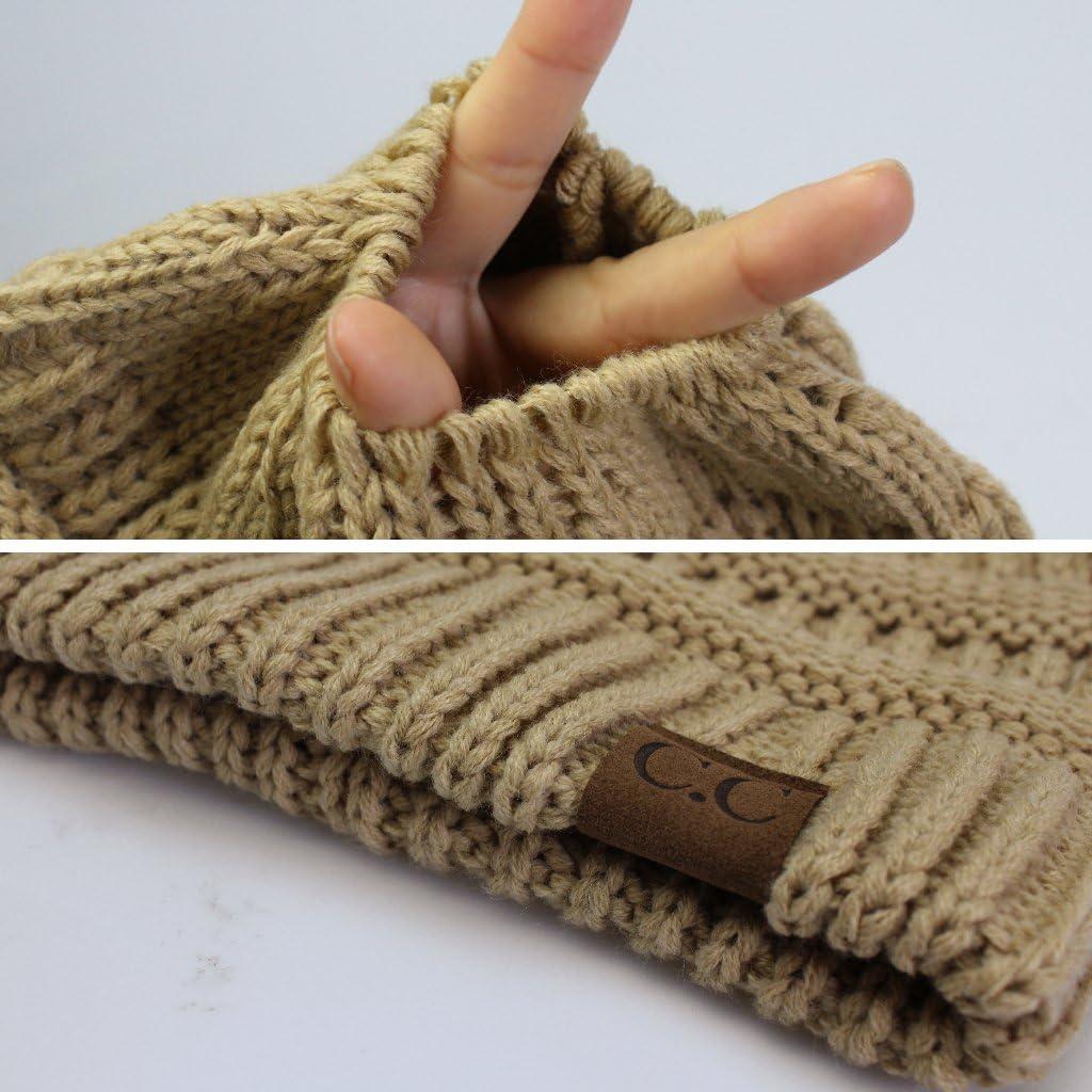 imageCC Exclusives Soft Stretch Cable Knit Messy Bun Ponytail Beanie Winter Hat for Women MB20ACamel