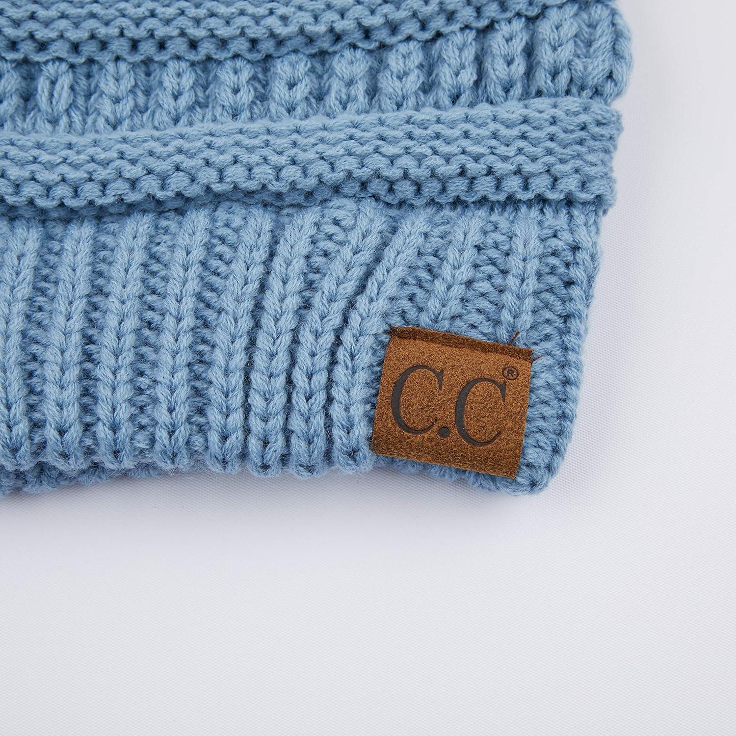 imageCC Exclusives Soft Stretch Cable Knit Messy Bun Ponytail Beanie Winter Hat for Women MB20ADenim