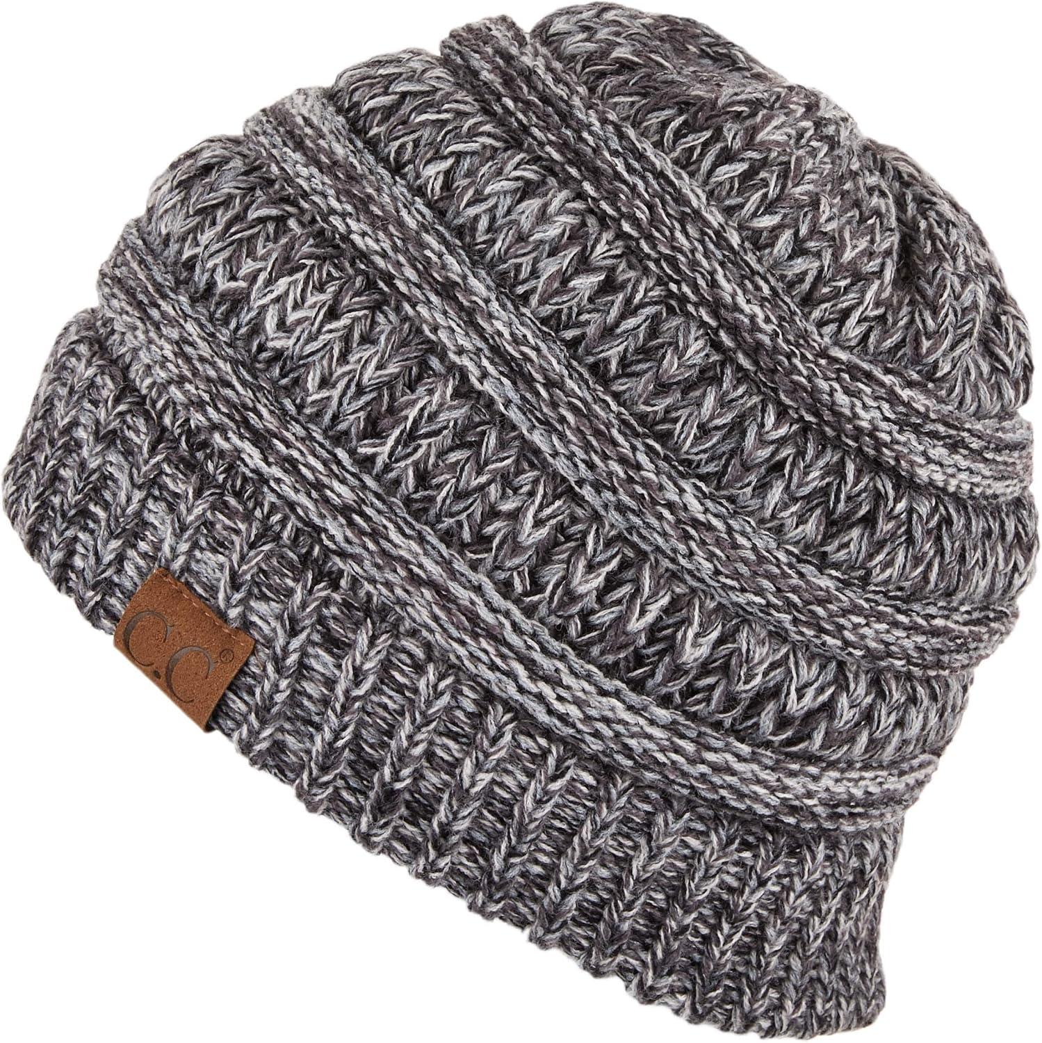 imageCC Exclusives Soft Stretch Cable Knit Messy Bun Ponytail Beanie Winter Hat for Women MB20AGrey Multi31
