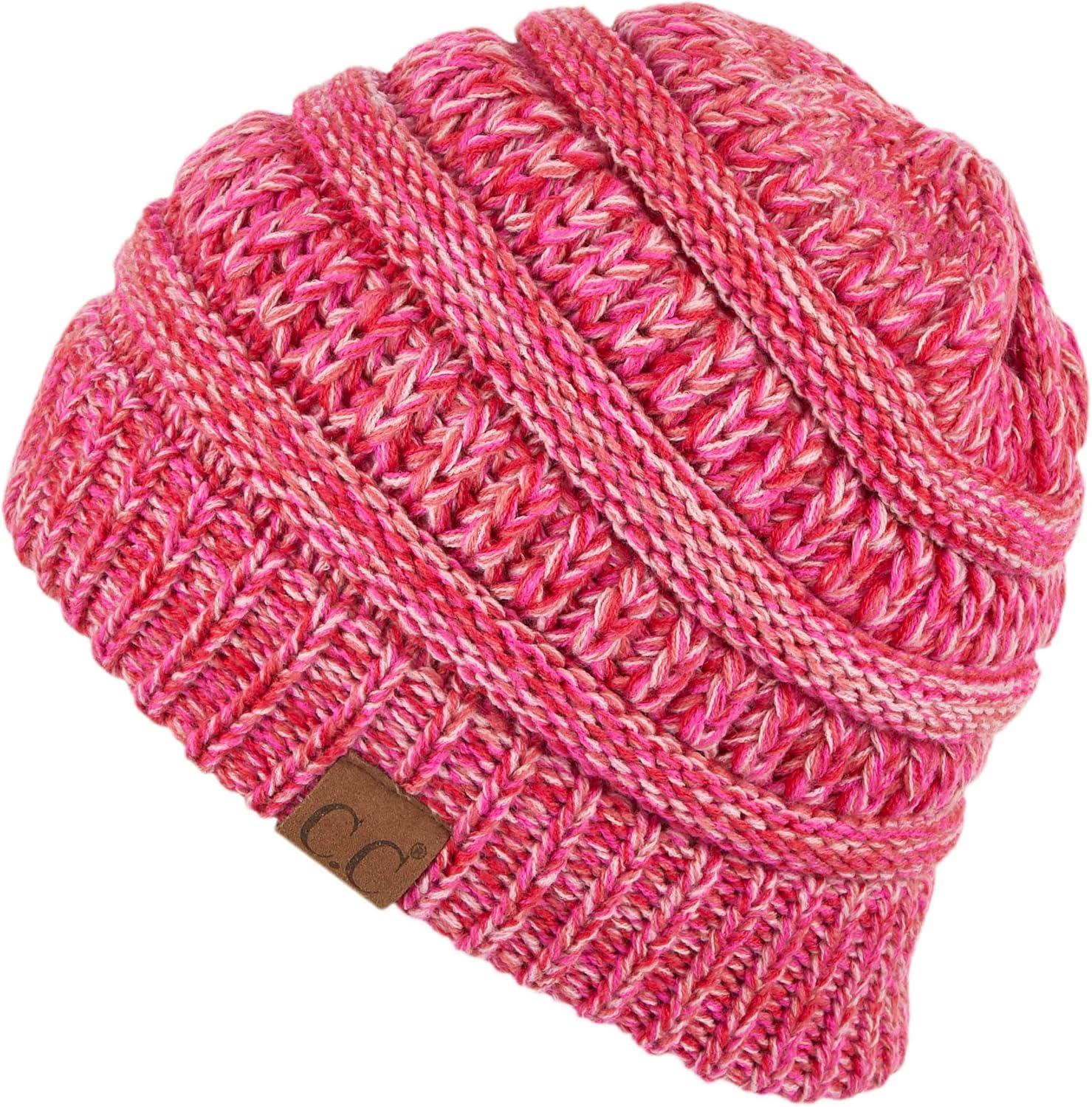 imageCC Exclusives Soft Stretch Cable Knit Messy Bun Ponytail Beanie Winter Hat for Women MB20AHot Pink Multi10