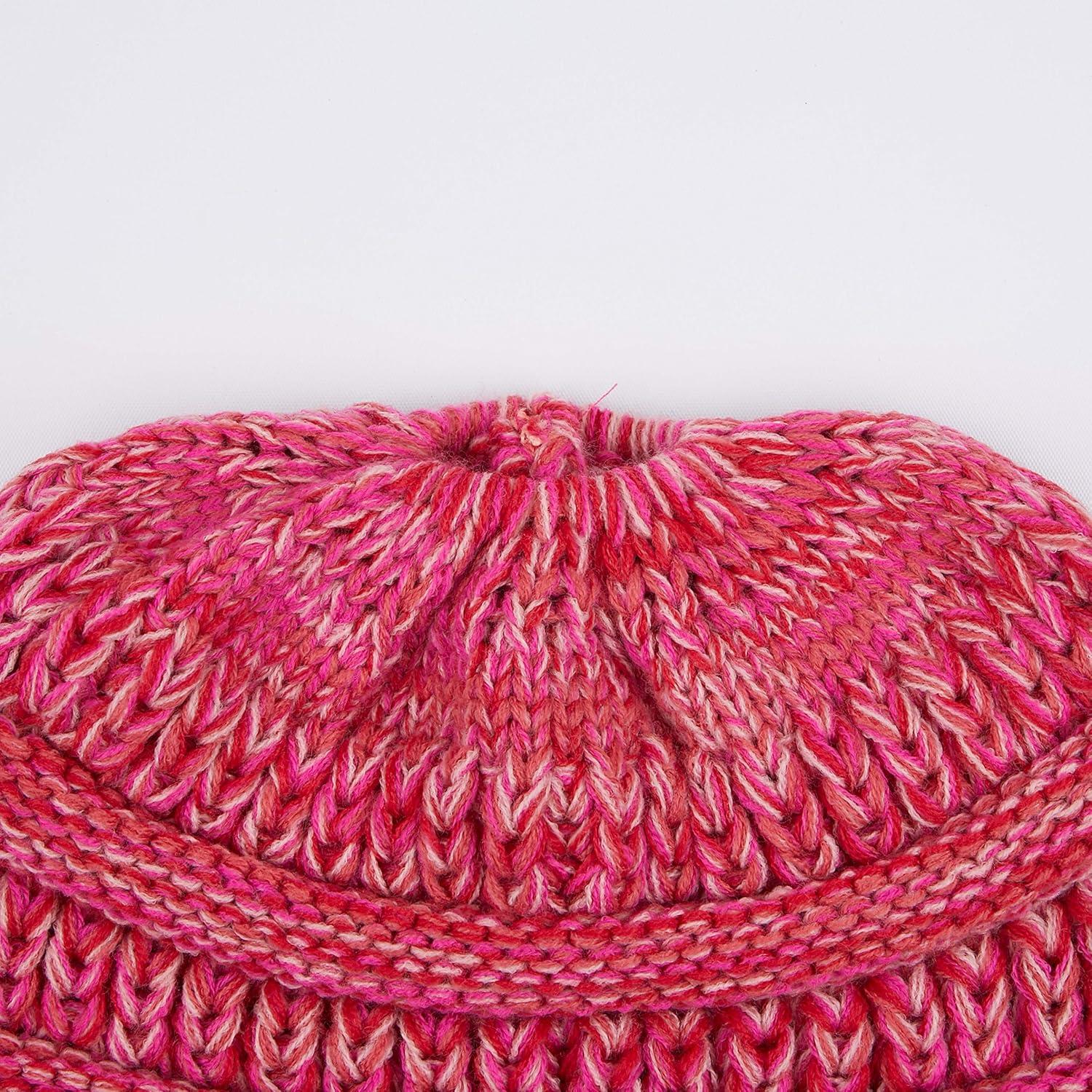 imageCC Exclusives Soft Stretch Cable Knit Messy Bun Ponytail Beanie Winter Hat for Women MB20AHot Pink Multi10