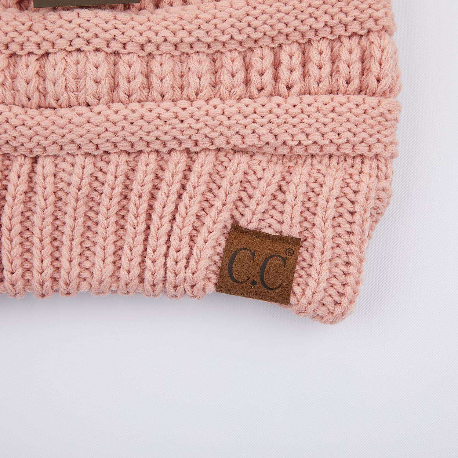 imageCC Exclusives Soft Stretch Cable Knit Messy Bun Ponytail Beanie Winter Hat for Women MB20AIndi Pink