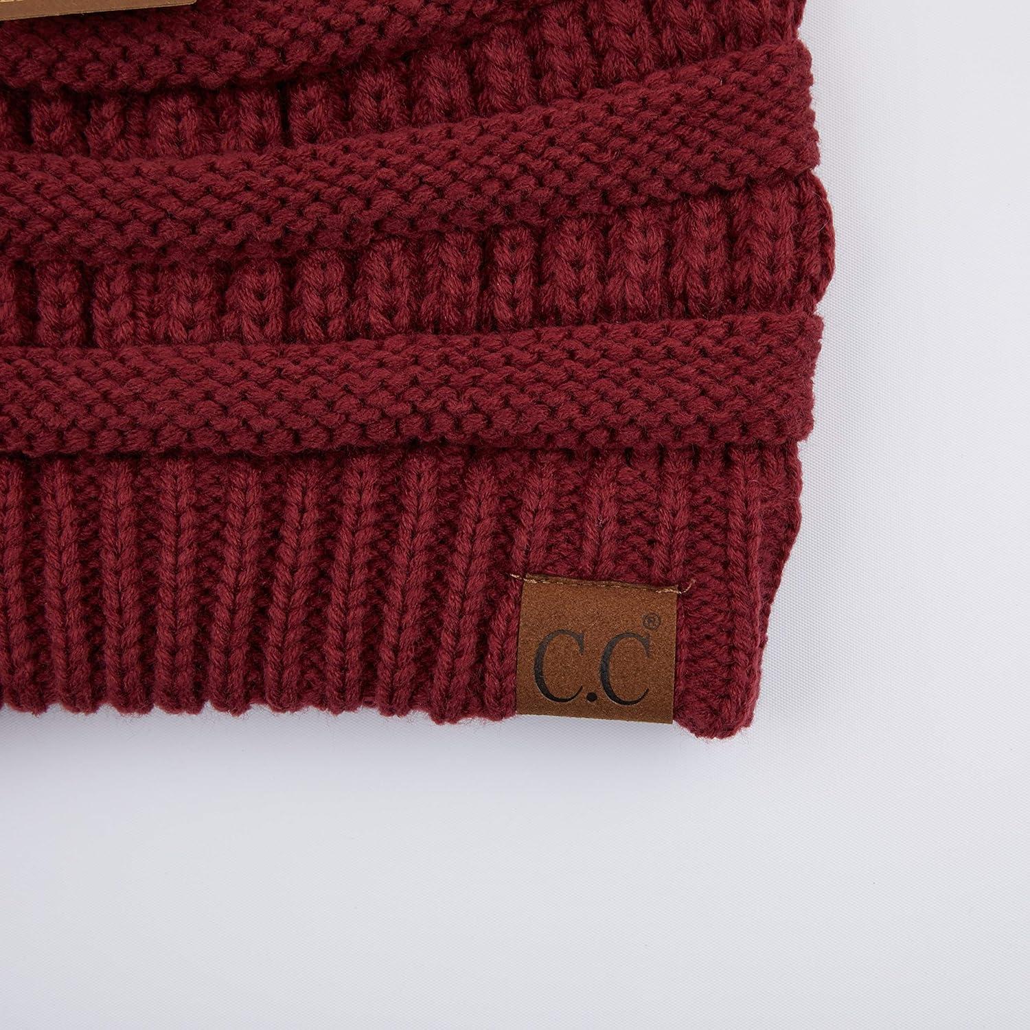 imageCC Exclusives Soft Stretch Cable Knit Messy Bun Ponytail Beanie Winter Hat for Women MB20AMaroon