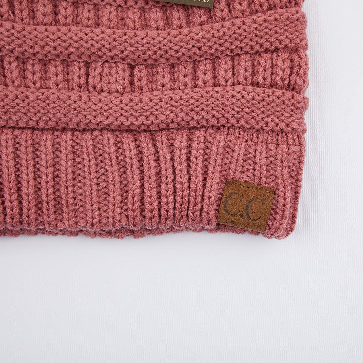 imageCC Exclusives Soft Stretch Cable Knit Messy Bun Ponytail Beanie Winter Hat for Women MB20AMauve