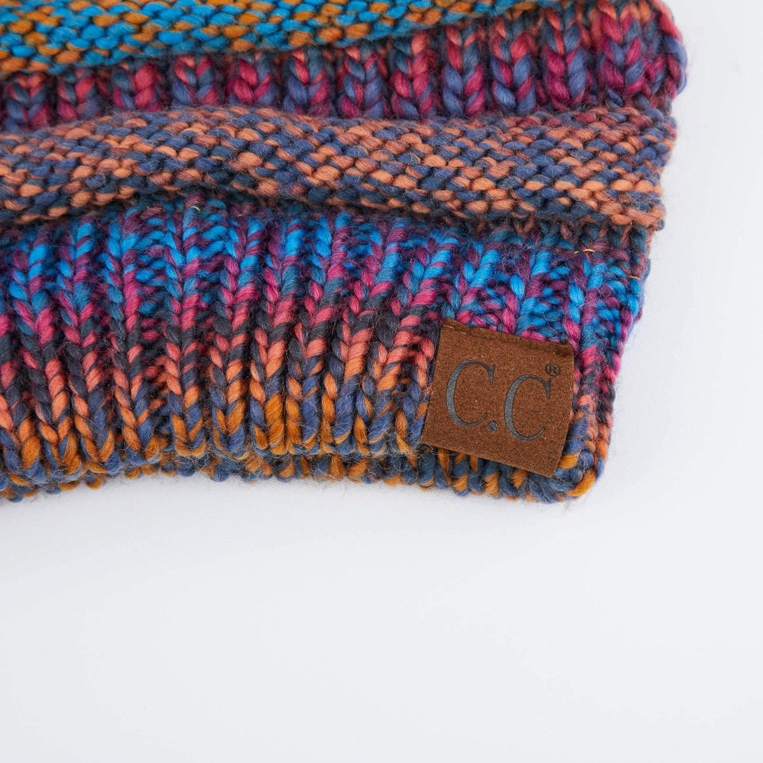 imageCC Exclusives Soft Stretch Cable Knit Messy Bun Ponytail Beanie Winter Hat for Women MB20AMustard Mix