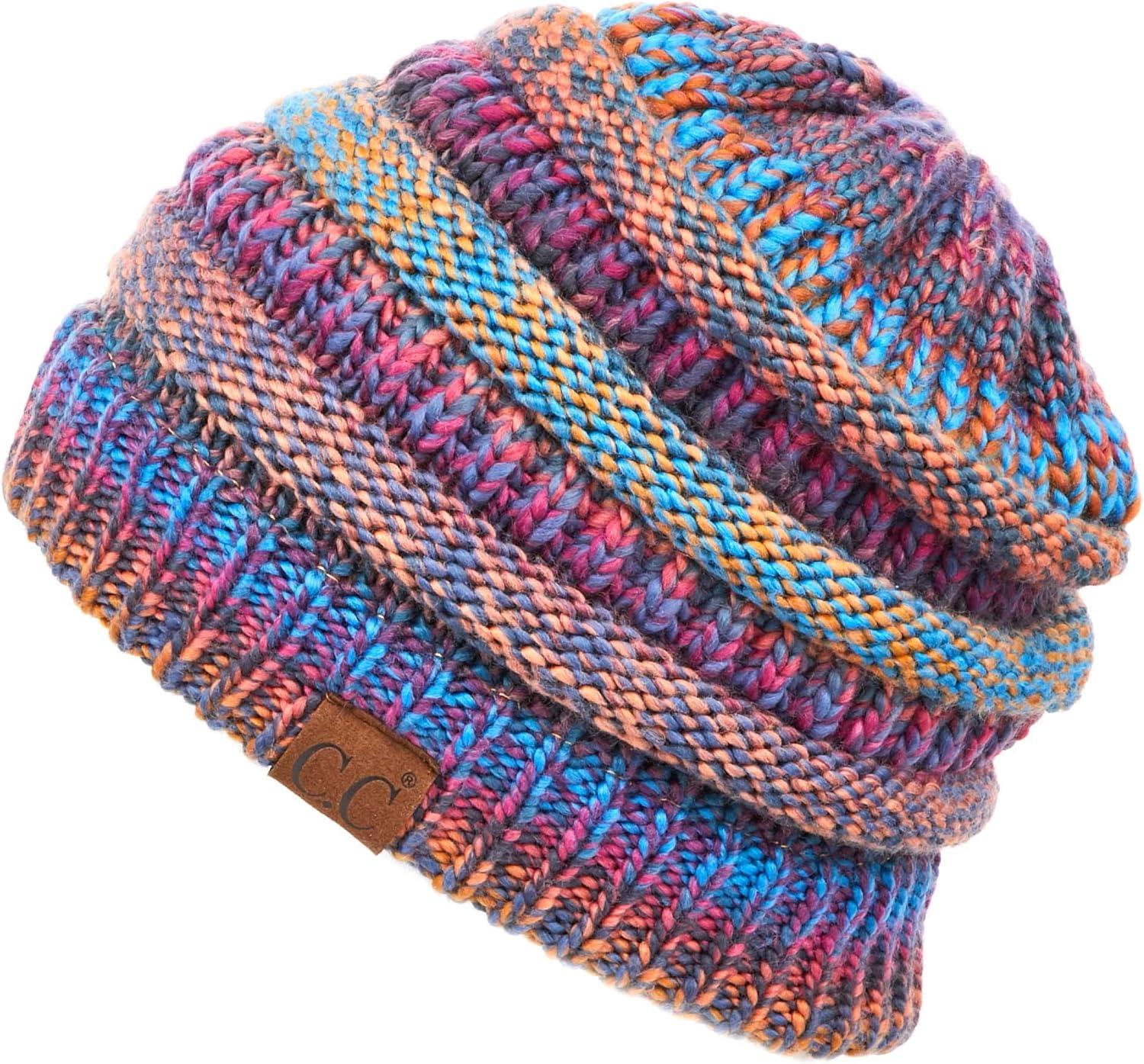 imageCC Exclusives Soft Stretch Cable Knit Messy Bun Ponytail Beanie Winter Hat for Women MB20AMustard Mix