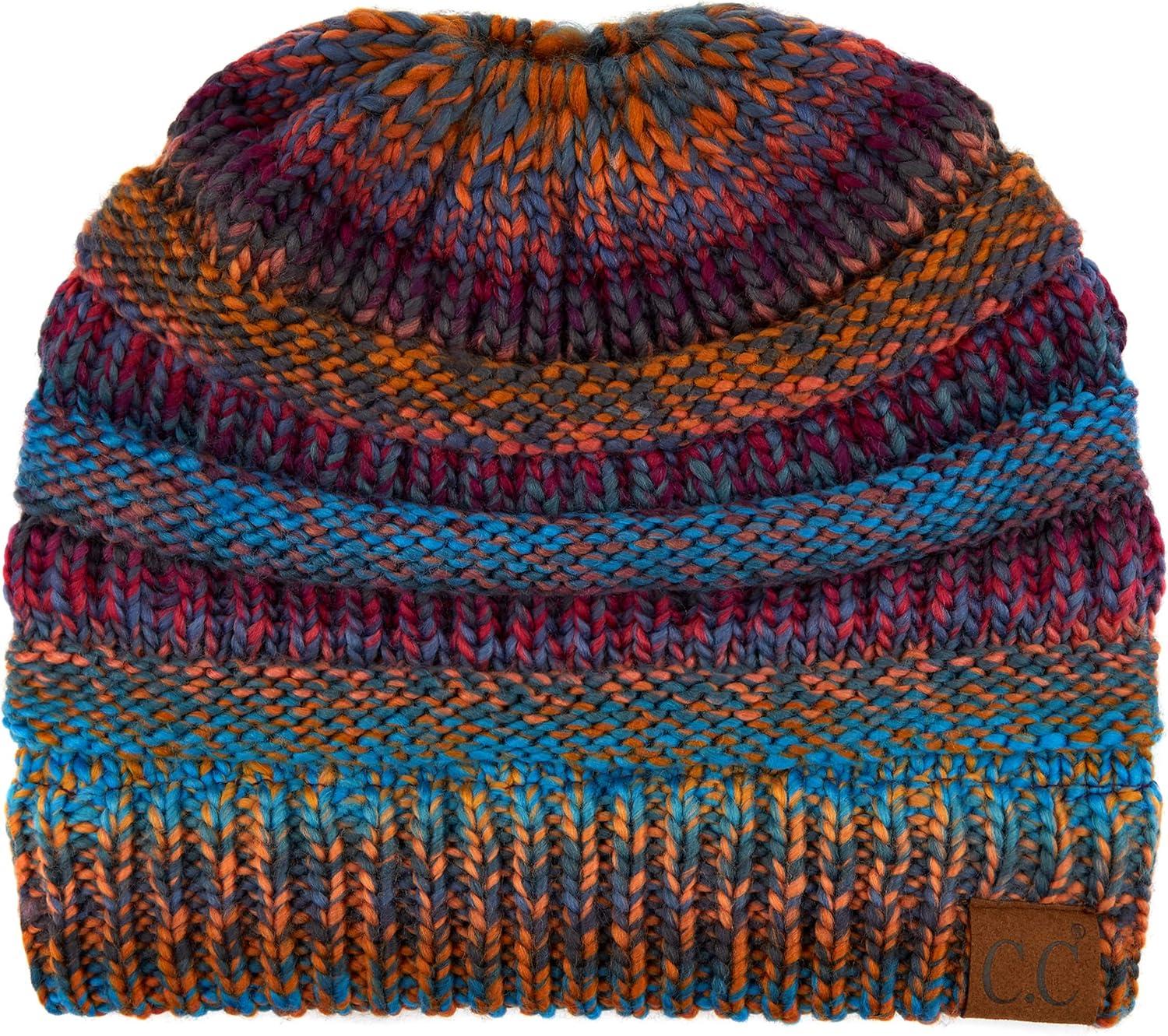 imageCC Exclusives Soft Stretch Cable Knit Messy Bun Ponytail Beanie Winter Hat for Women MB20AMustard Mix