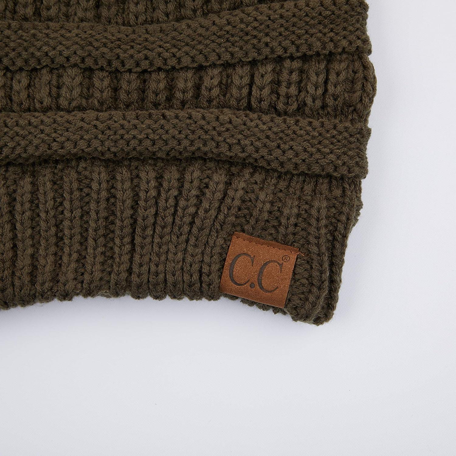 imageCC Exclusives Soft Stretch Cable Knit Messy Bun Ponytail Beanie Winter Hat for Women MB20ANewolive