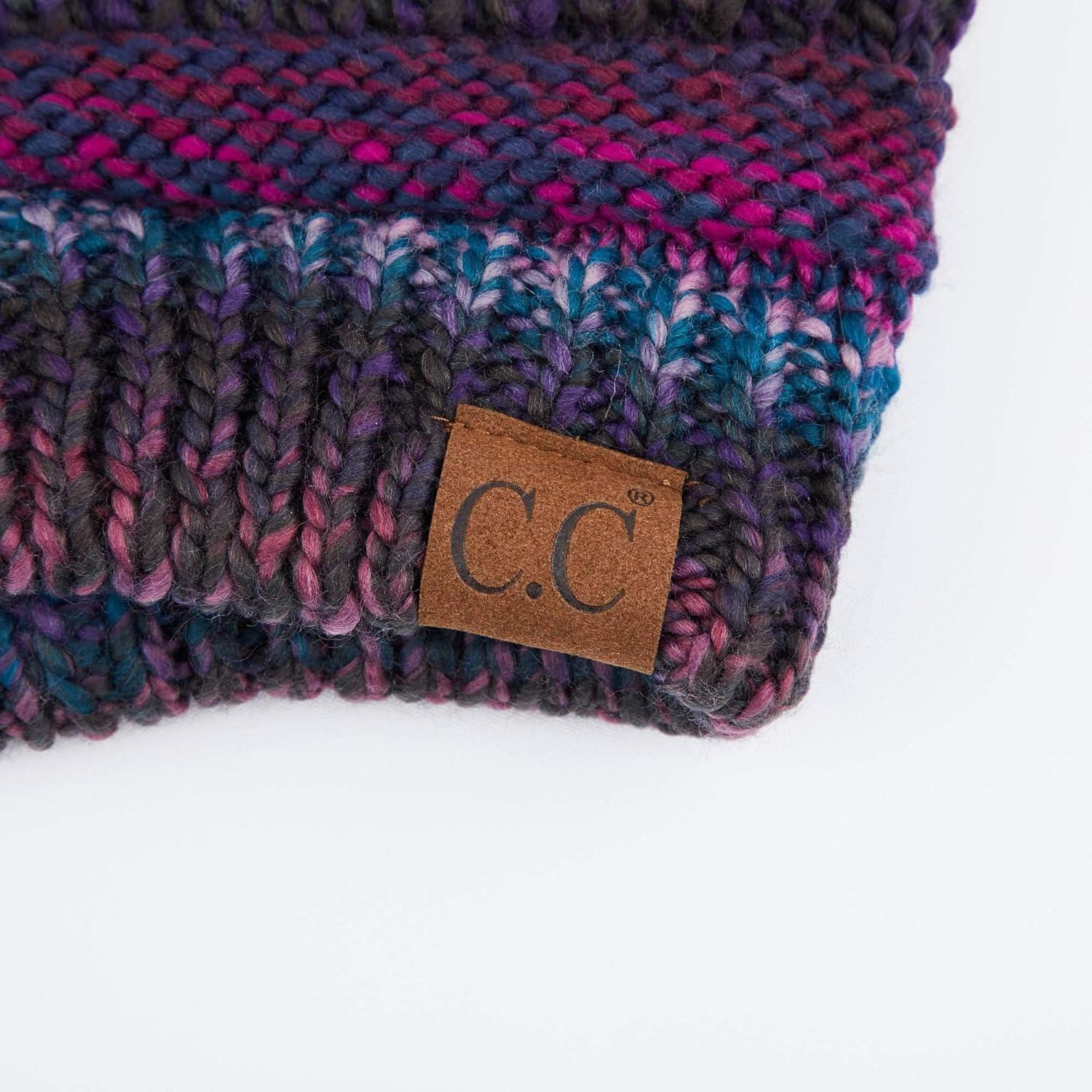 imageCC Exclusives Soft Stretch Cable Knit Messy Bun Ponytail Beanie Winter Hat for Women MB20APurple Mix