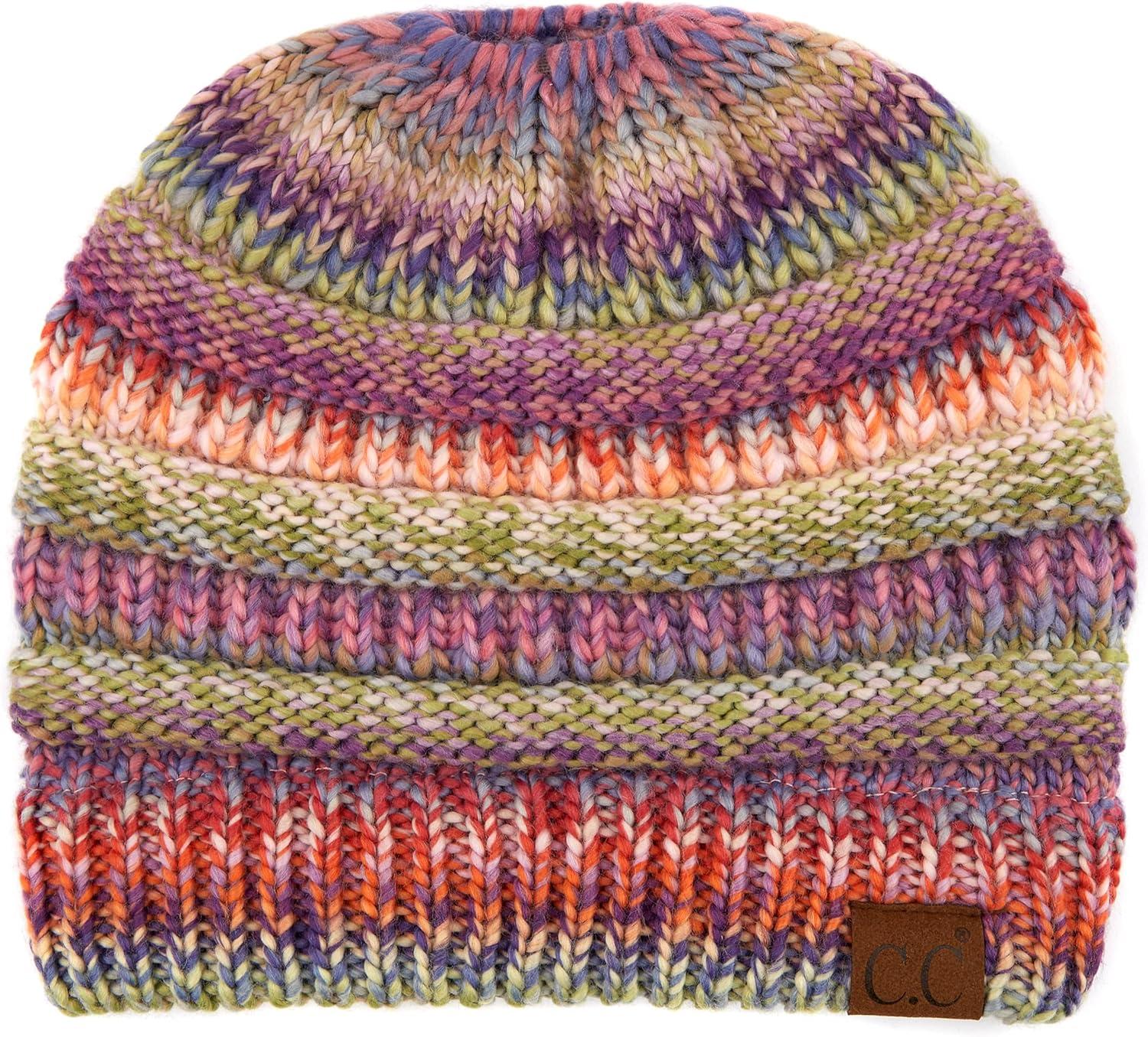 imageCC Exclusives Soft Stretch Cable Knit Messy Bun Ponytail Beanie Winter Hat for Women MB20ARose Mix