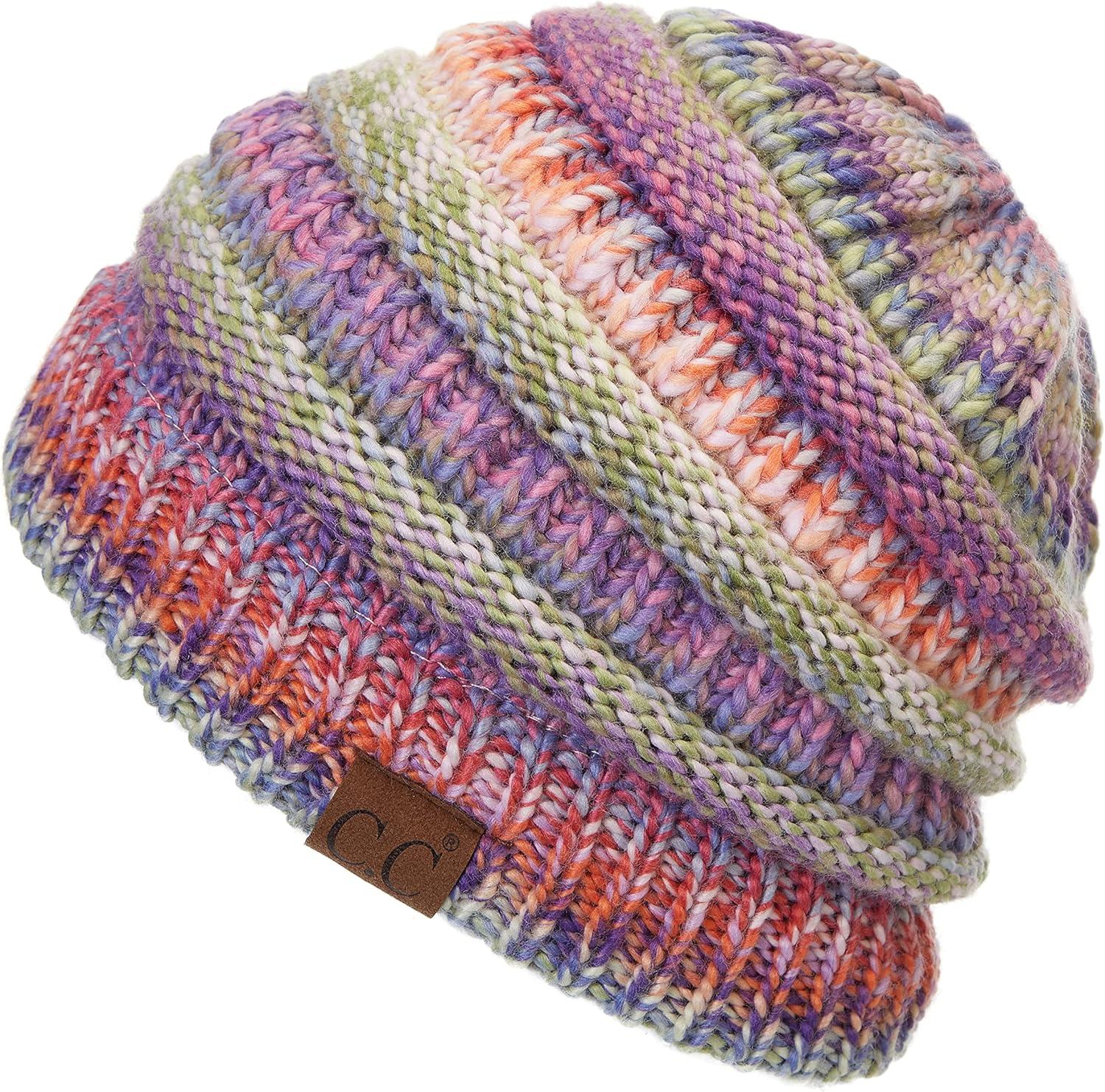 imageCC Exclusives Soft Stretch Cable Knit Messy Bun Ponytail Beanie Winter Hat for Women MB20ARose Mix