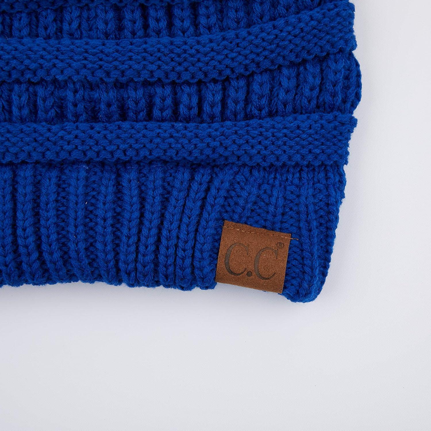 imageCC Exclusives Soft Stretch Cable Knit Messy Bun Ponytail Beanie Winter Hat for Women MB20ARoyal