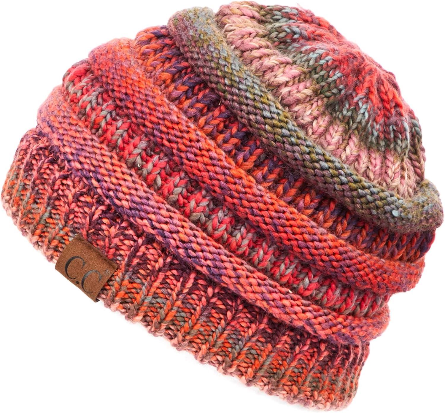 imageCC Exclusives Soft Stretch Cable Knit Messy Bun Ponytail Beanie Winter Hat for Women MB20ARust Mix