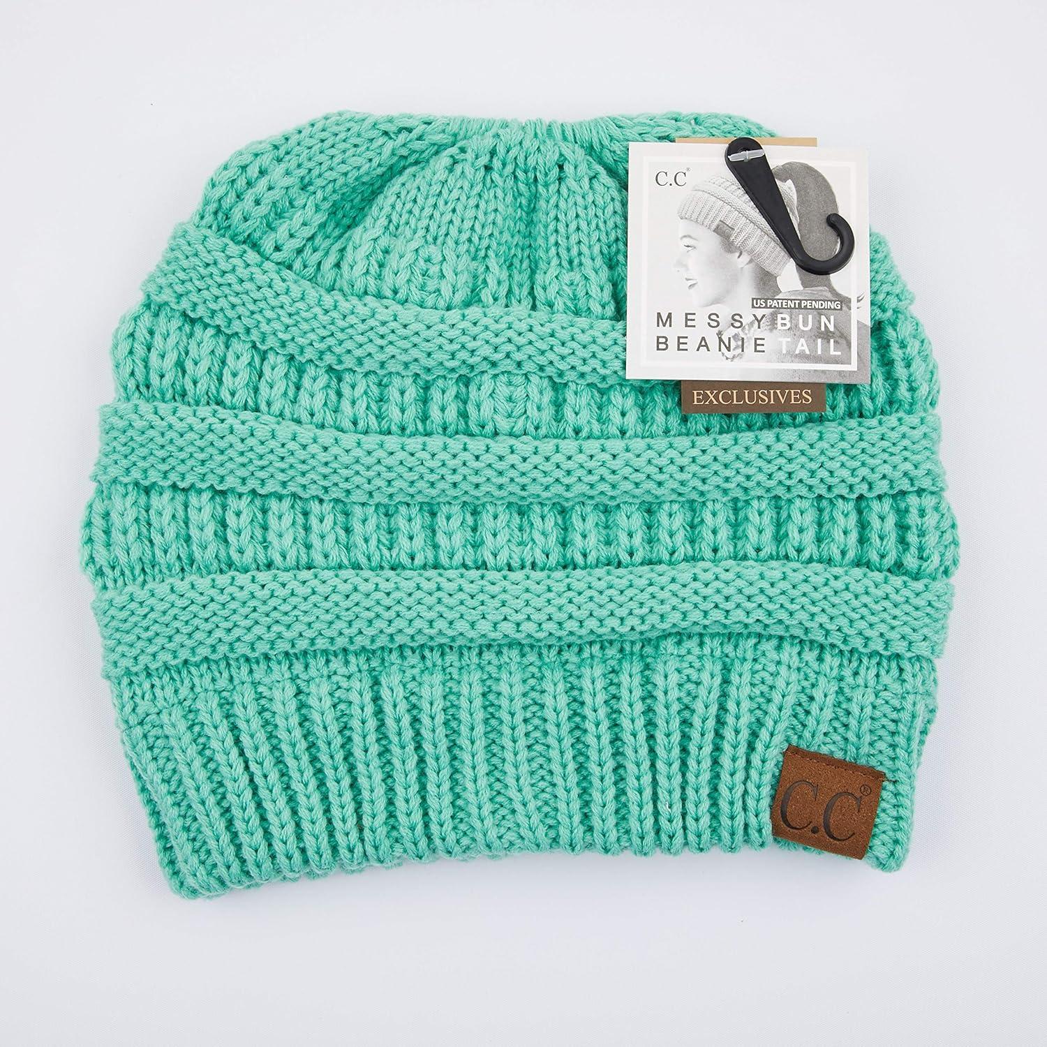 imageCC Exclusives Soft Stretch Cable Knit Messy Bun Ponytail Beanie Winter Hat for Women MB20ASage