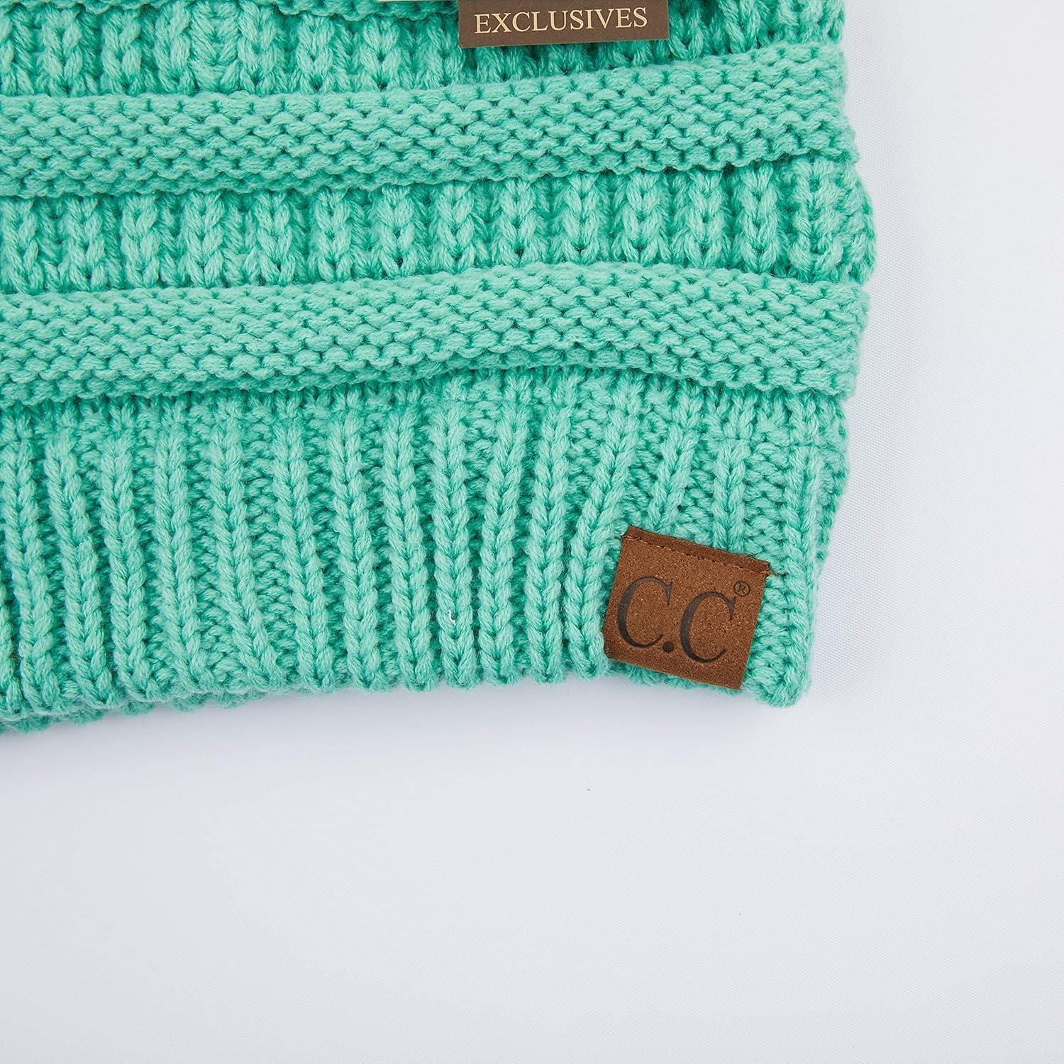 imageCC Exclusives Soft Stretch Cable Knit Messy Bun Ponytail Beanie Winter Hat for Women MB20ASage