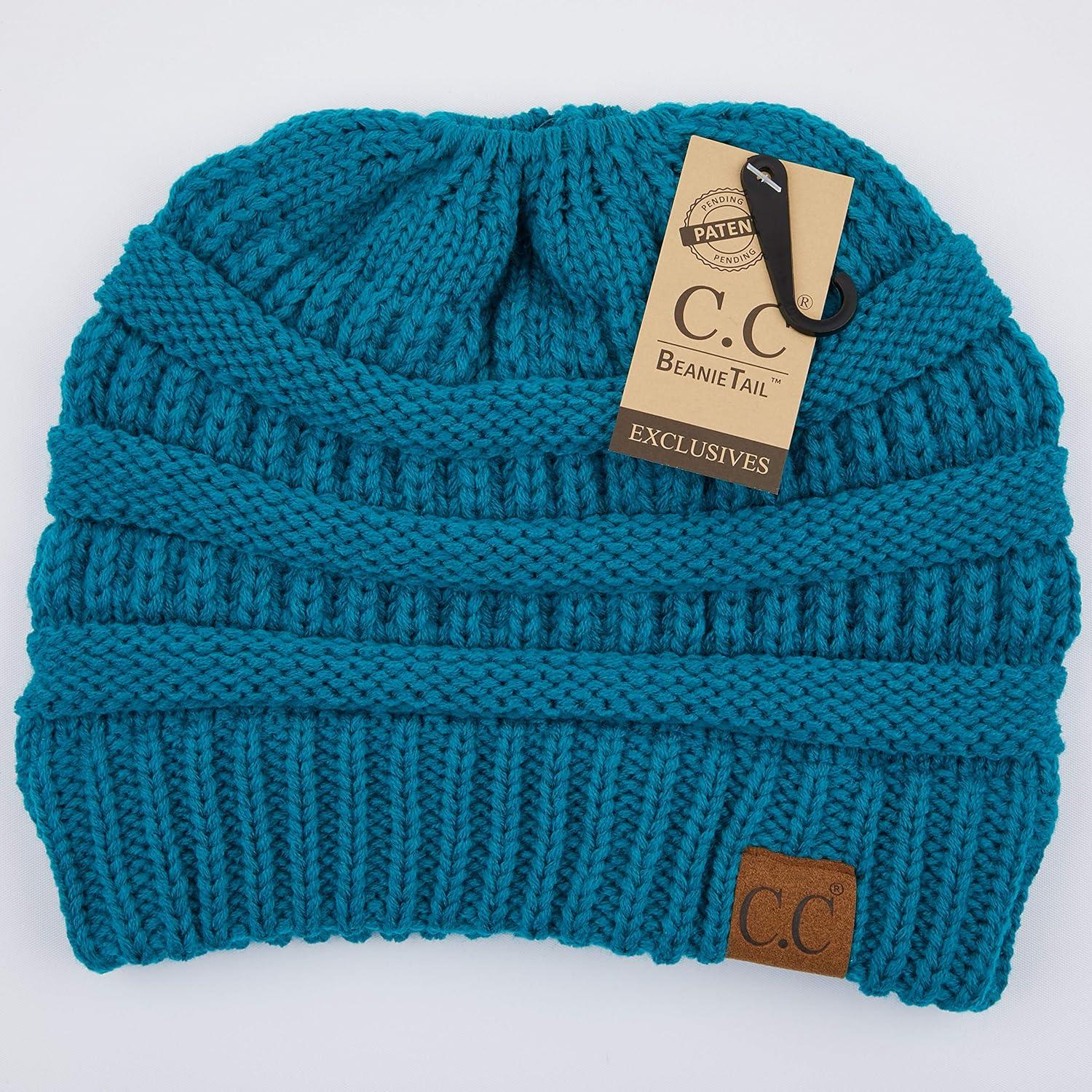 imageCC Exclusives Soft Stretch Cable Knit Messy Bun Ponytail Beanie Winter Hat for Women MB20ATeal