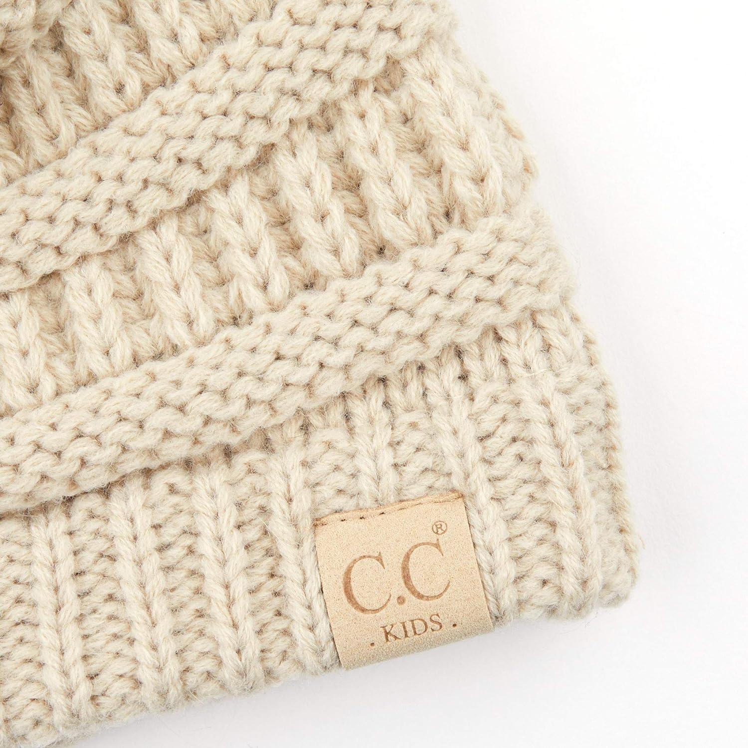imageCC Exclusives Solid Ribbed Kids Beanie Hat with Faux Fur Pom KIDS43KIDS2061Beige