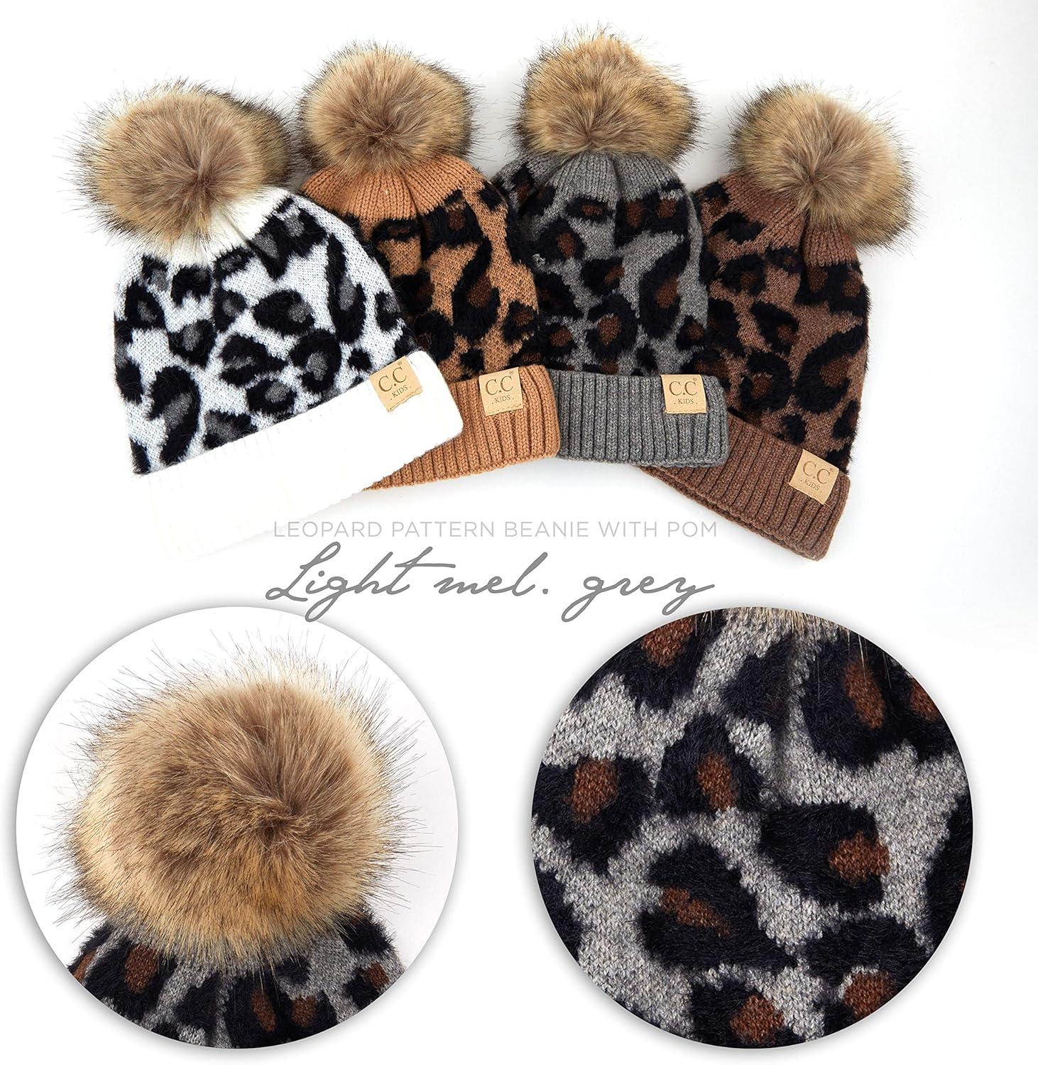imageCC Exclusives Solid Ribbed Kids Beanie Hat with Faux Fur Pom KIDS43KIDS2061Leopardlt Mel Grey