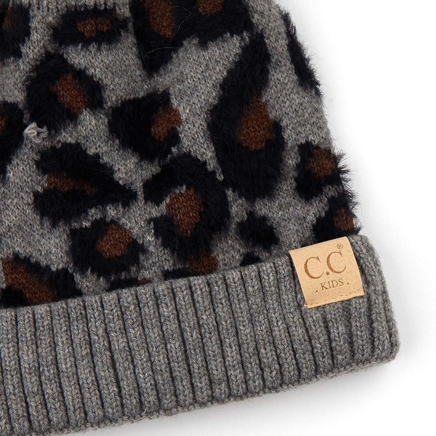 imageCC Exclusives Solid Ribbed Kids Beanie Hat with Faux Fur Pom KIDS43KIDS2061Leopardlt Mel Grey